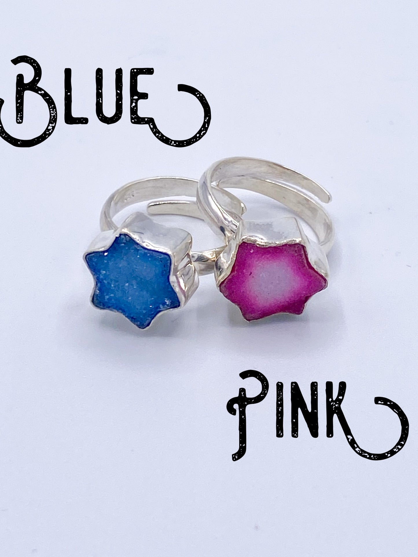 Dainty Druzy Star Rings-Solid Sterling Silver