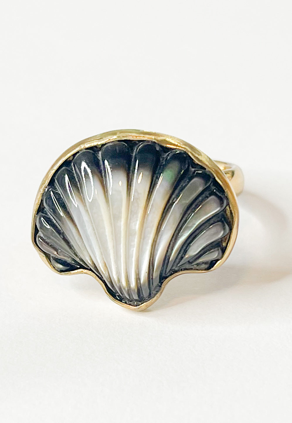 Gray Mother of Pearl Shell Adjustable Ring-Alchemia