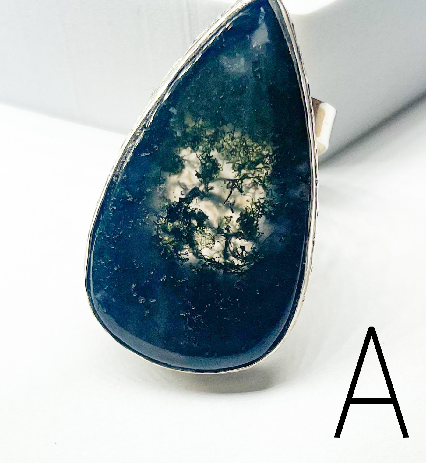 Moss Agate Statement Ring Flex Cuff-Solid Sterling Silver
