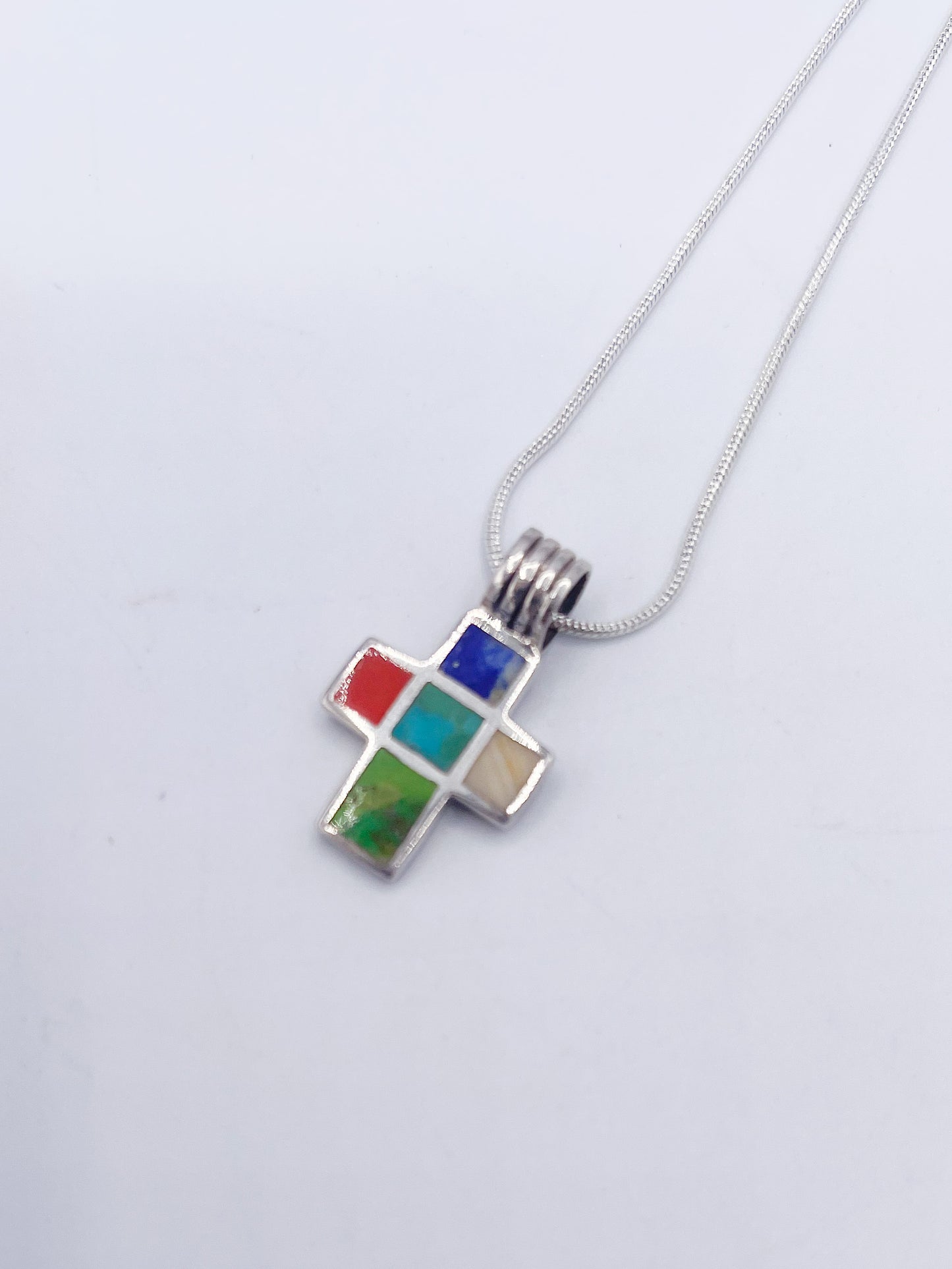 Colorful Dainty Cross Pendant-Solid Sterling Silver