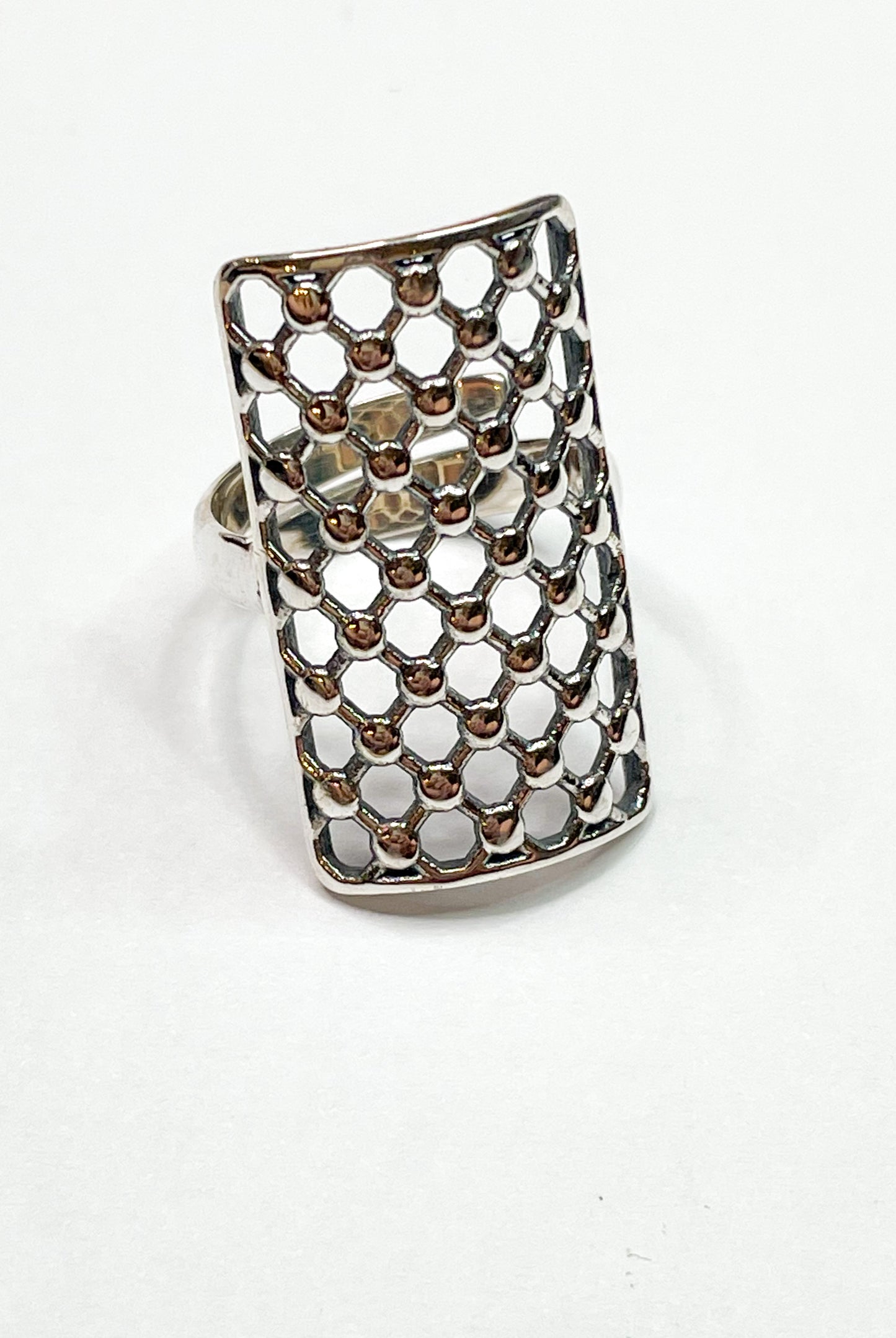 Rectangle Mesh Like Ring-Solid Sterling Silver