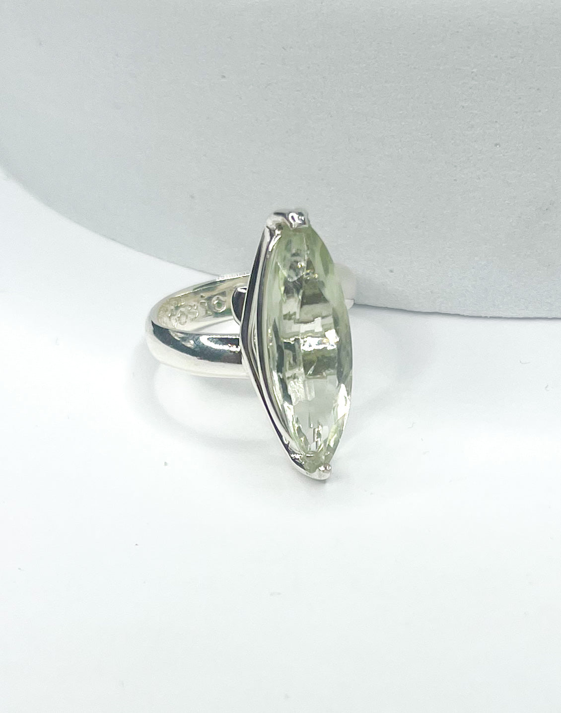 Green Amethyst Prong Set Ring-Solid Sterling Silver