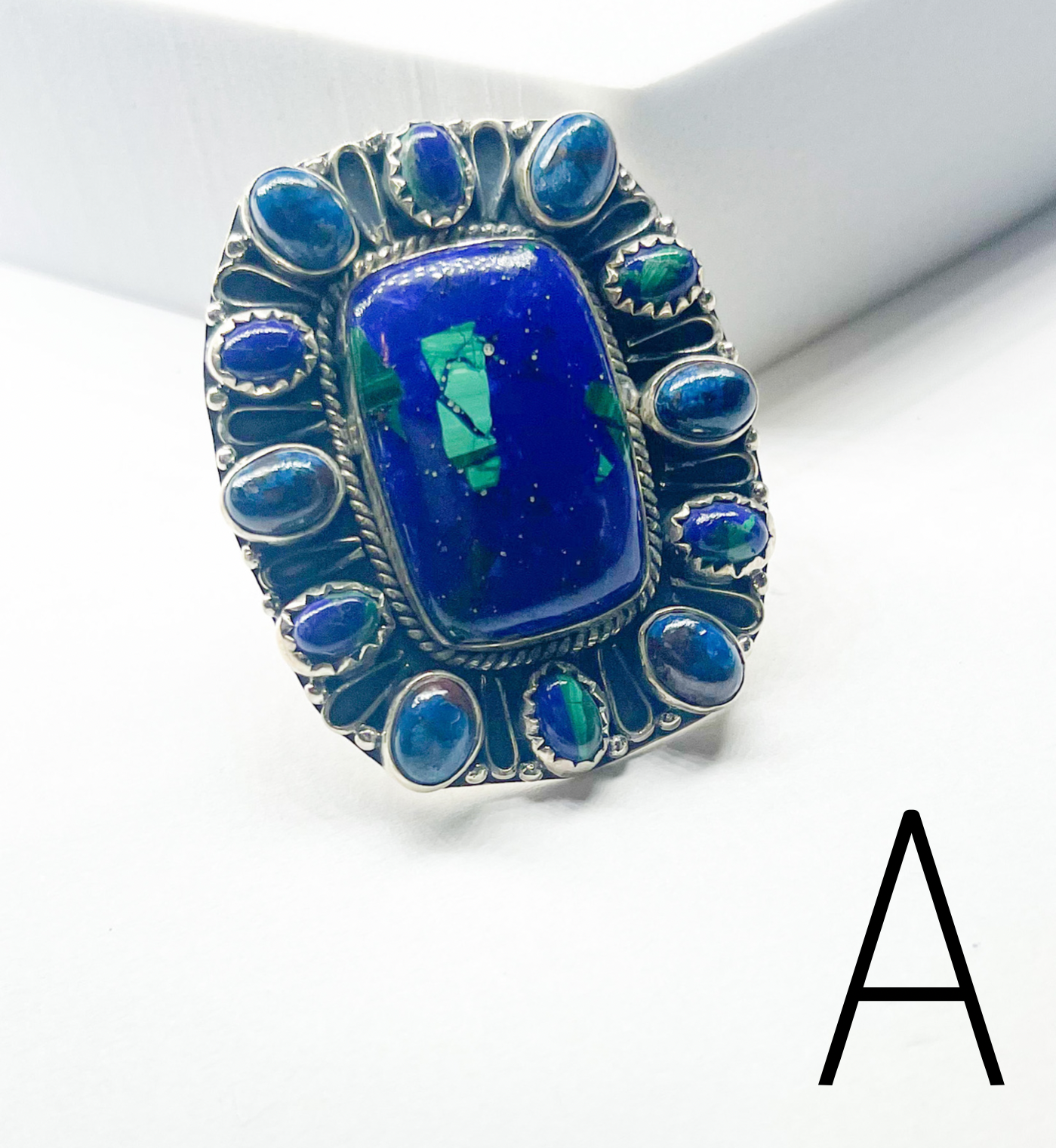 Azurite, Lapis, and Malachite Adjustable Statement Ring - Solid Sterling Silver