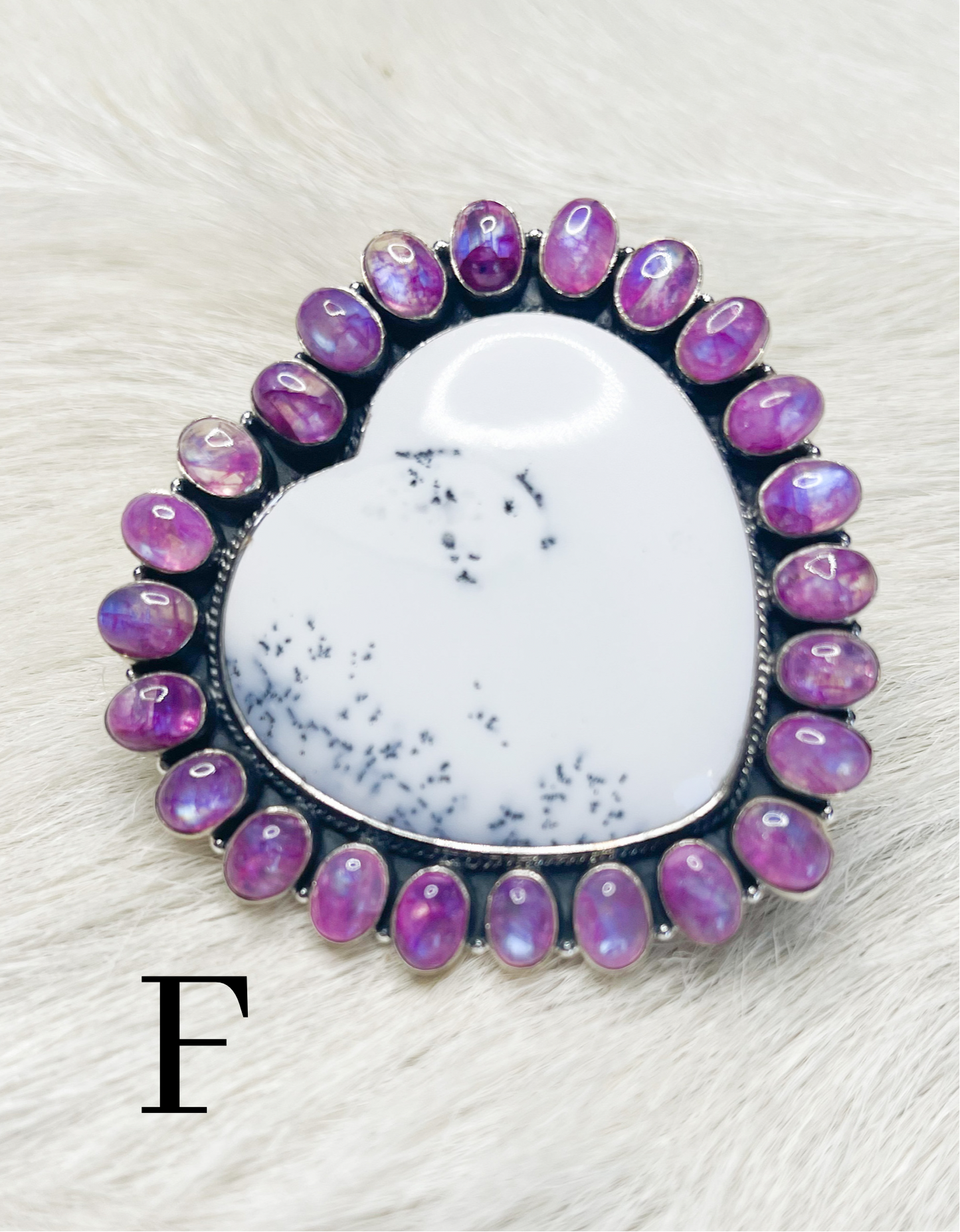 Pink Moonstone & Dendrite Heart Ring-Solid Sterling Silver