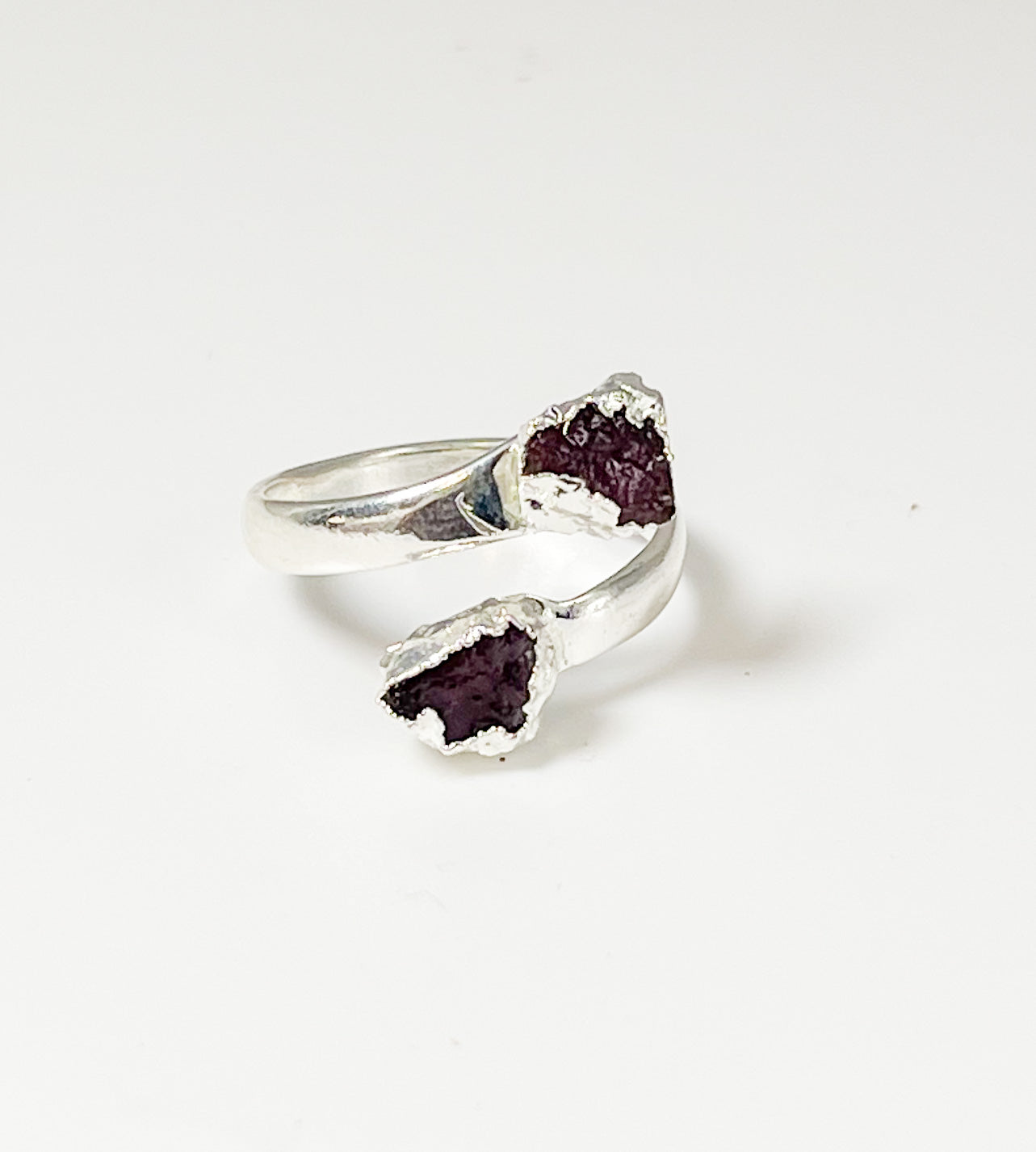 Raw Tourmaline Adjustable Bypass Ring- Solid Sterling Silver