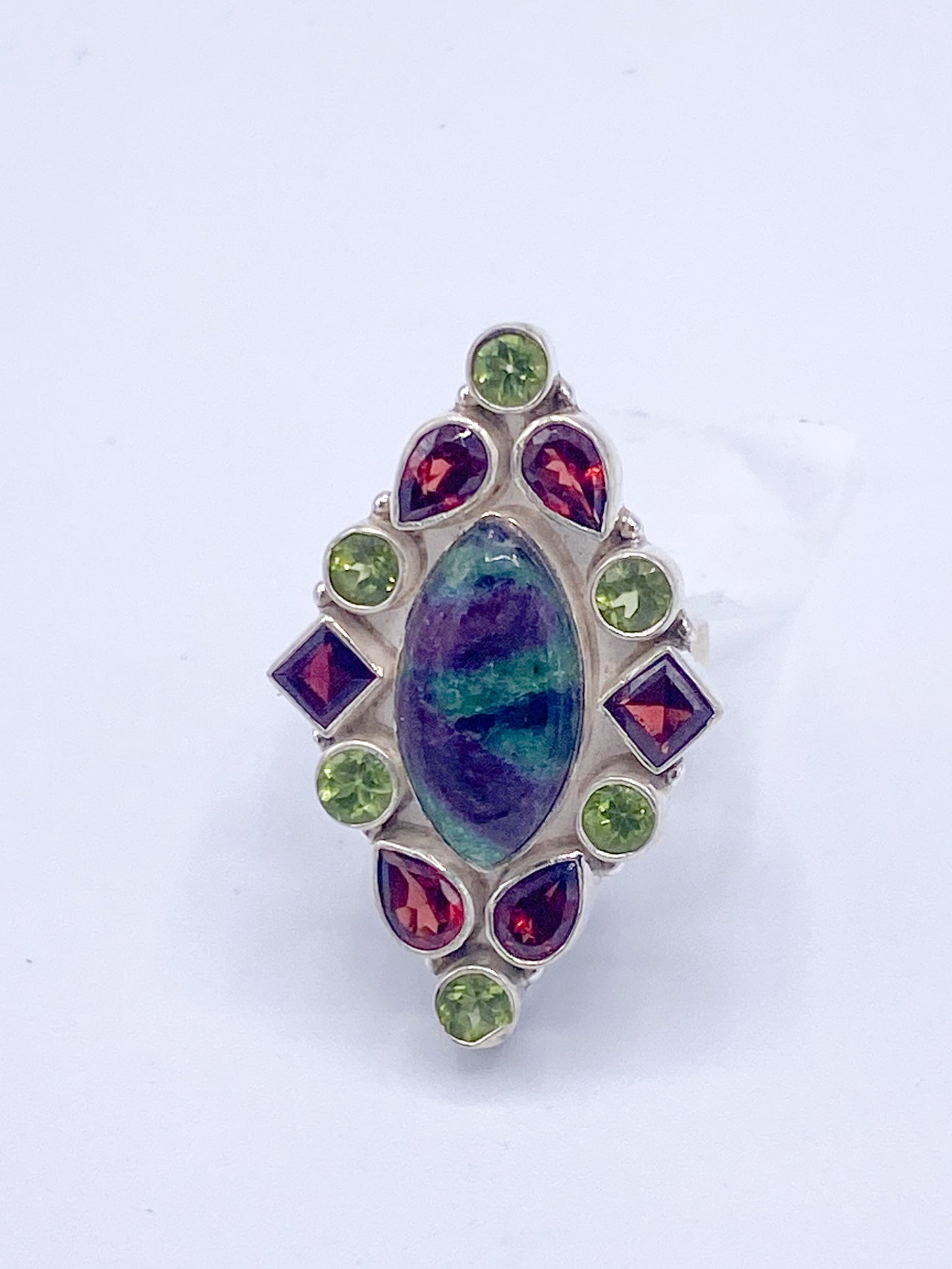 Ruby Zoisite, Garnet & Peridot  Ring-Solid Sterling Silver