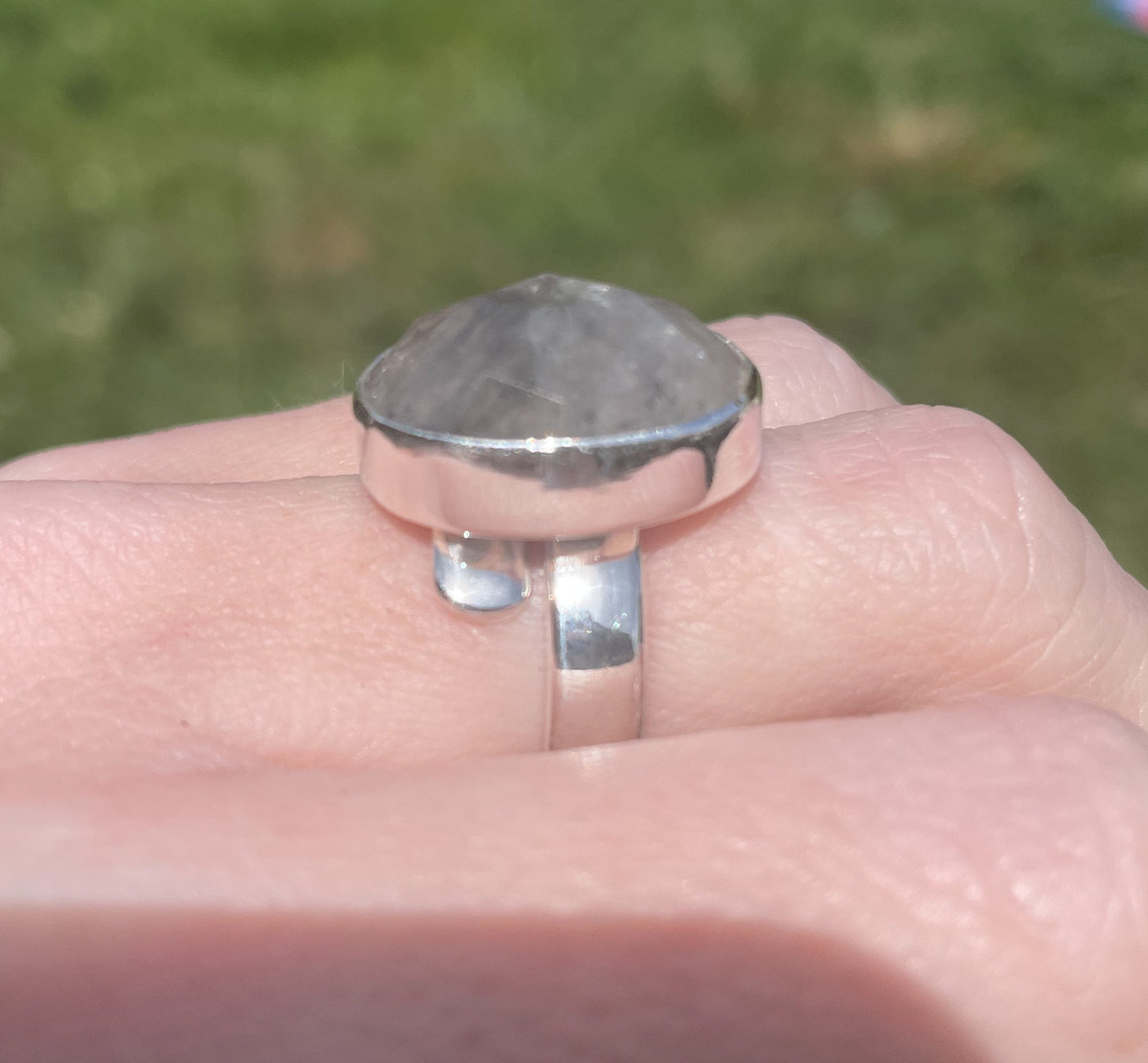 Faceted Tourmalated Quartz Ring - Solid Sterling Silver