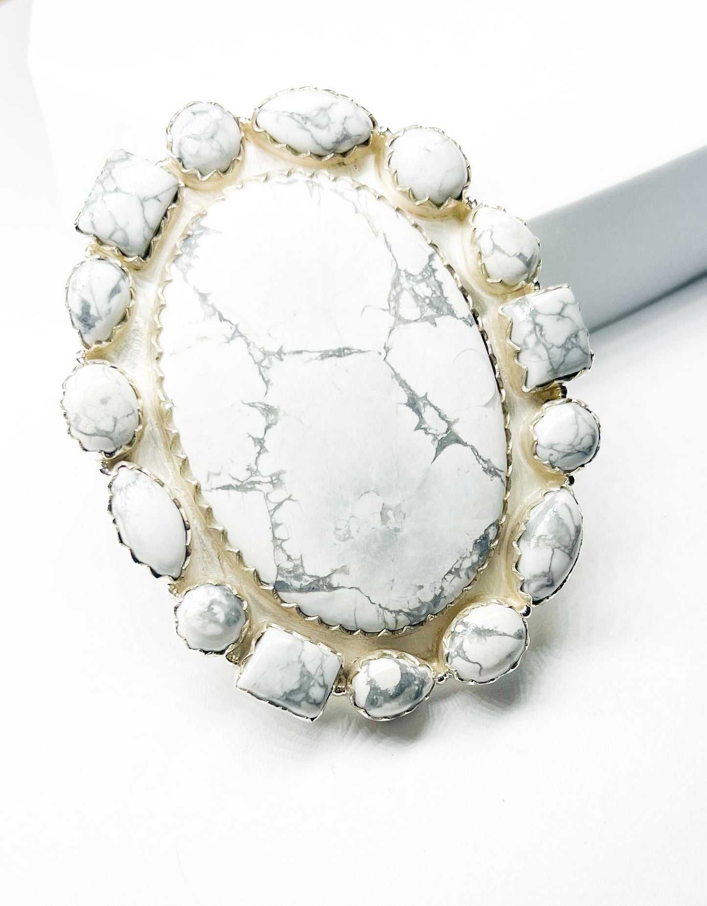 White Howlite Statement Adjustable Ring-Solid Sterling Silver
