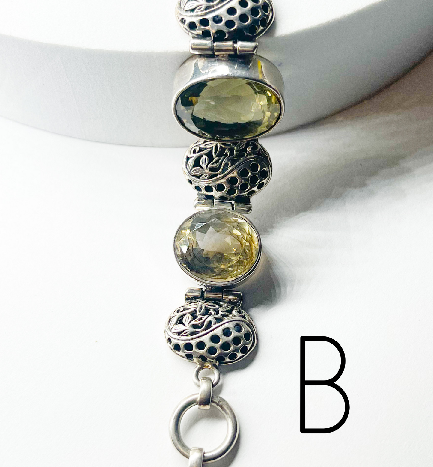 Gemstones Filagree Thick Bracelet-Solid Sterling Silver