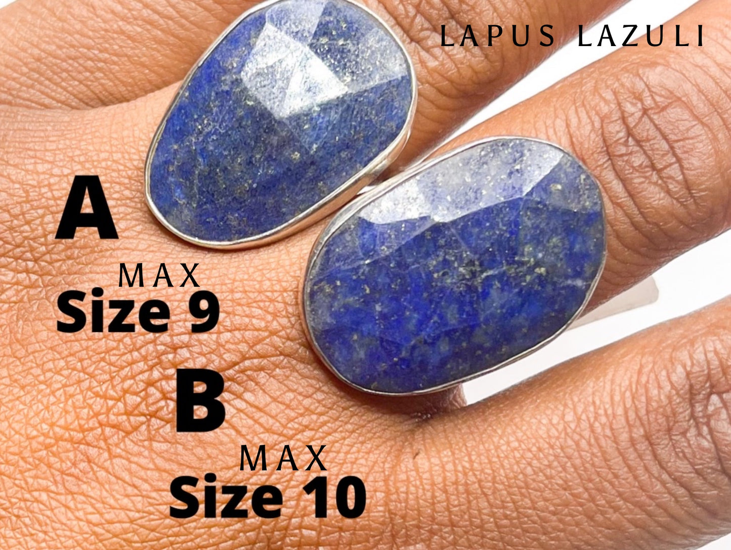 Lapis Lazuli Checker Cut Sized Ring - Solid Sterling Silver