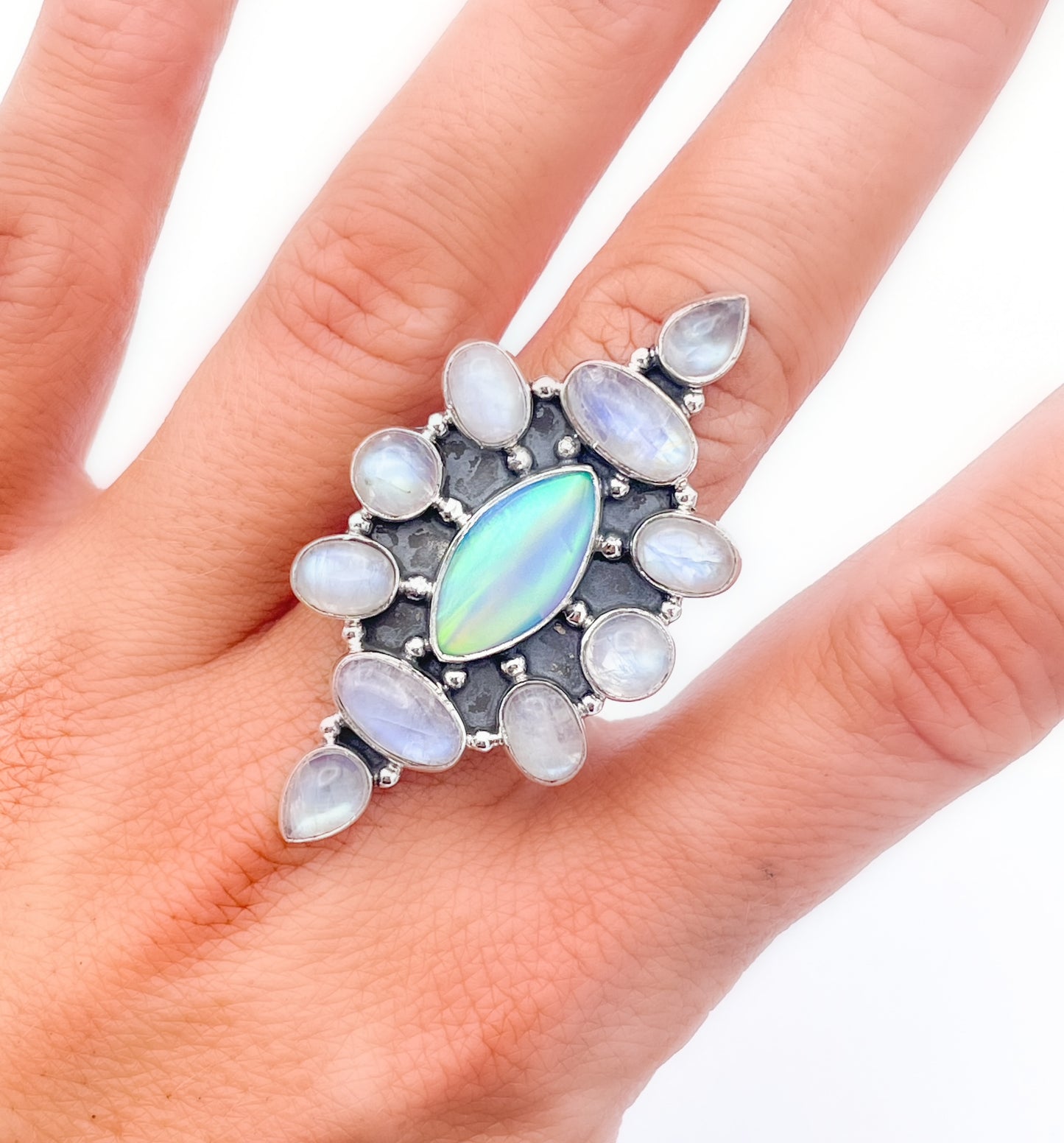 Galaxy & Moonstone Ring - Solid Sterling Silver