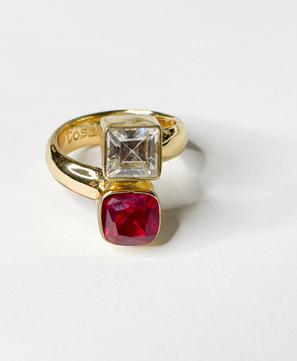 Red And White CZ Bypass Ring-Alchemia