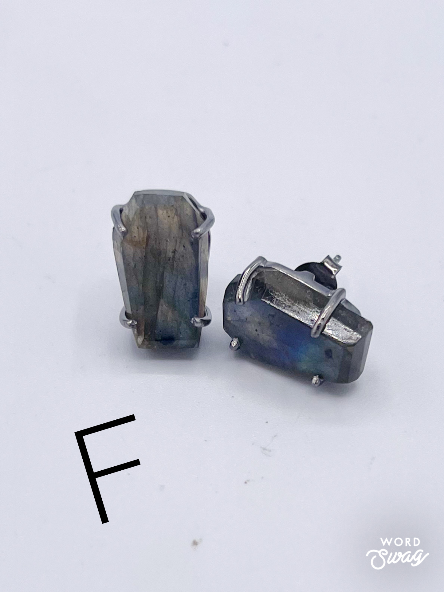 Labradorite Coffin Studs-Solid Sterling Silver
