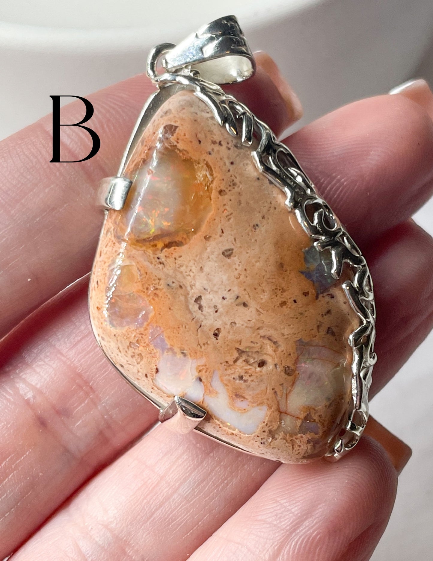 Mexican Fire Opal Pendant - Solid Sterling Silver