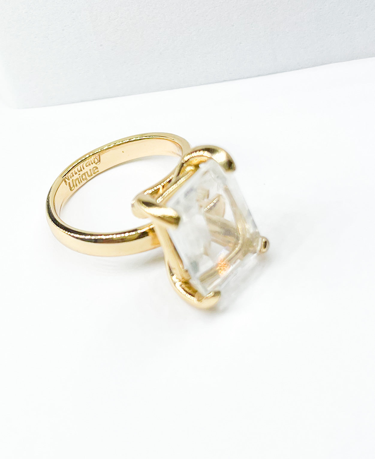 Clear Quartz Rectangle Prong Set Ring-Alchemia