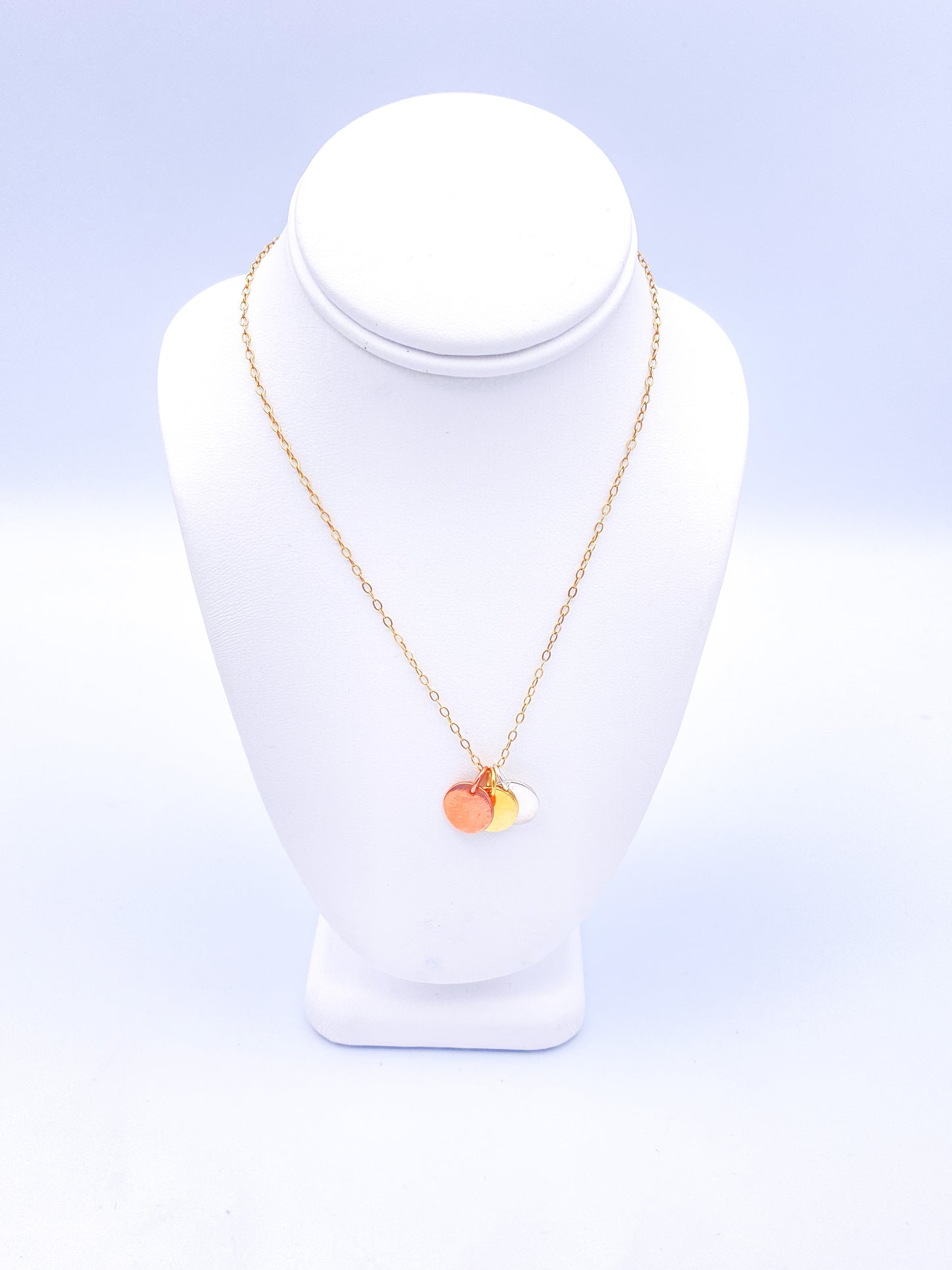 Tri-Tone Charm Dainty Necklace - Solid Sterling Silver
