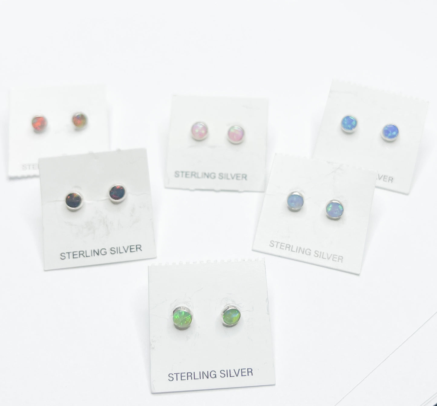 Dainty Synthetic Opal Stud Earrings - Solid Sterling SIlver