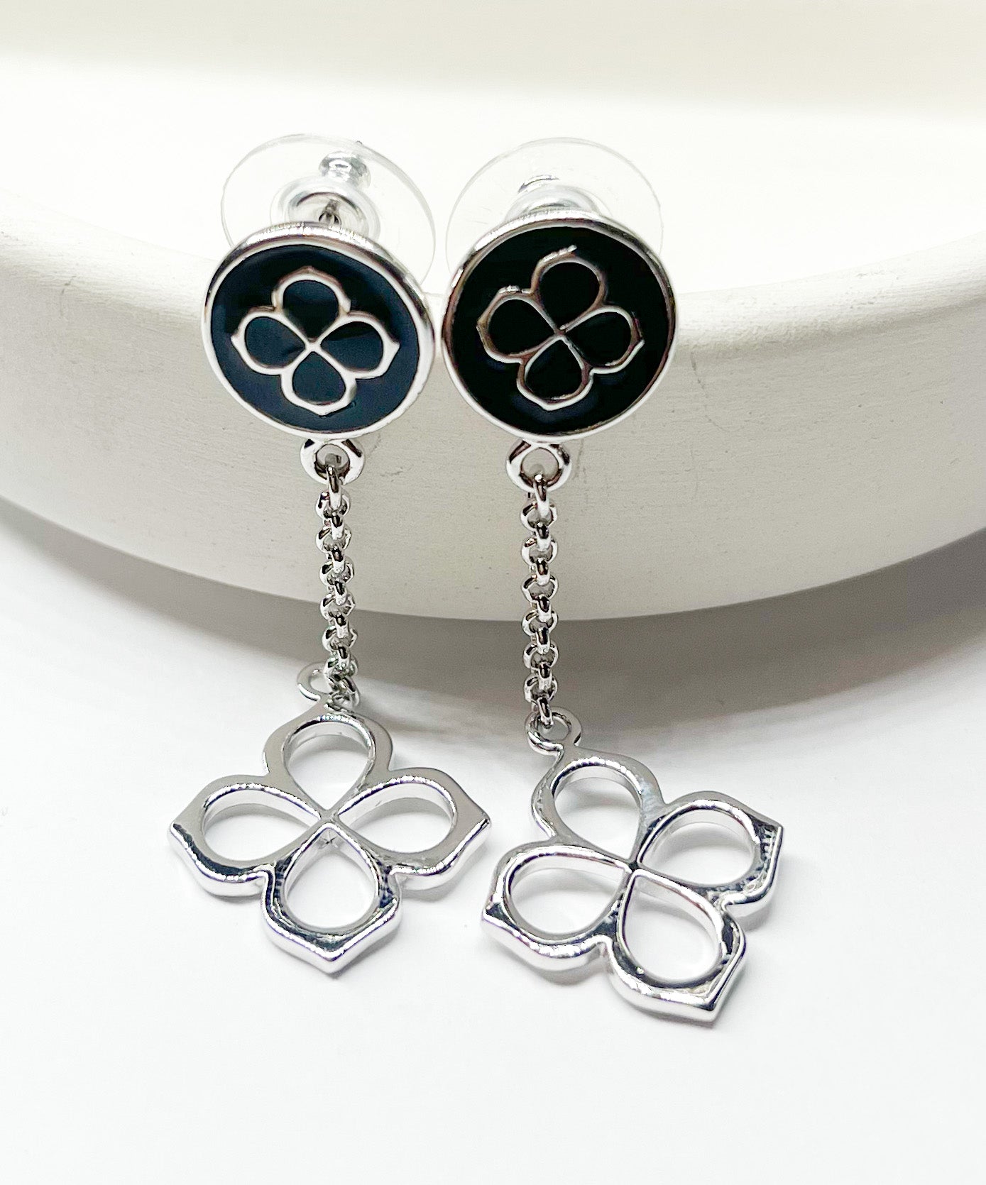 Silver Lotus Dangles CZ-Rhodium