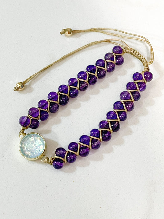 Amethyst & Opal Leather Wrap