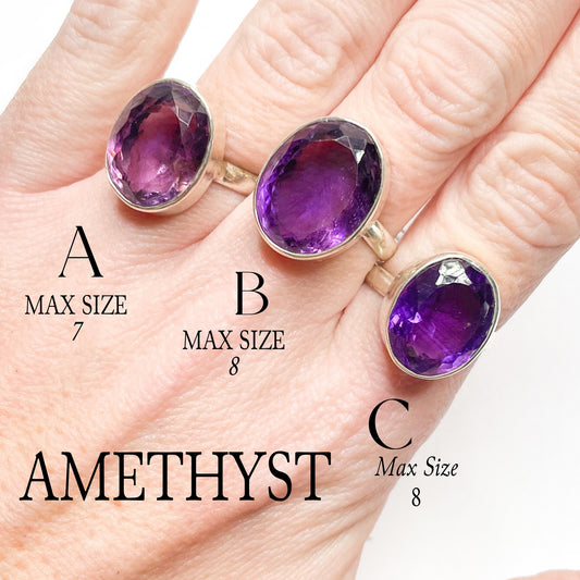 Amethyst Sized Ring - Solid Sterling Silver