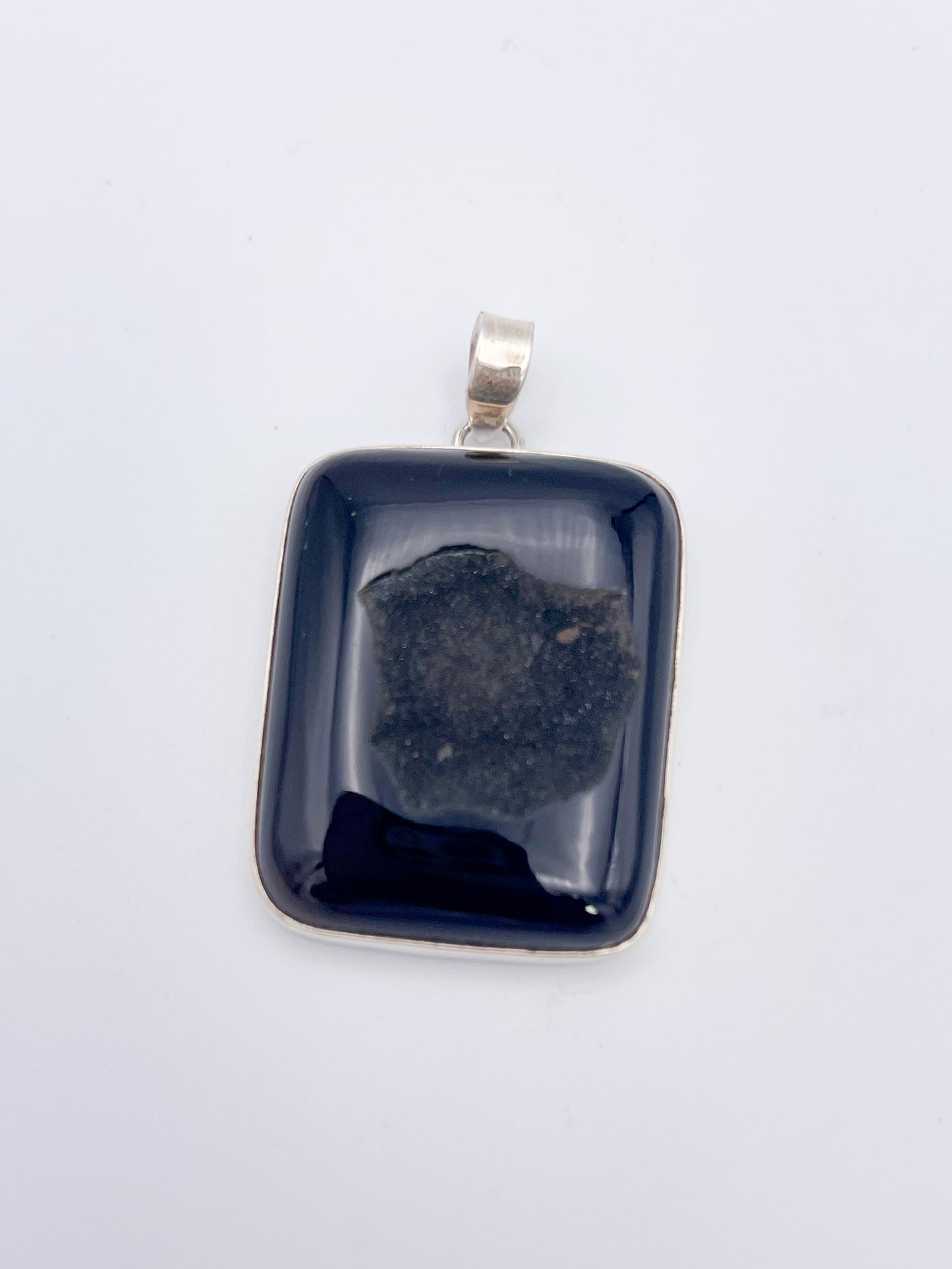 Black Druzy Pendant-Solid Sterling Silver