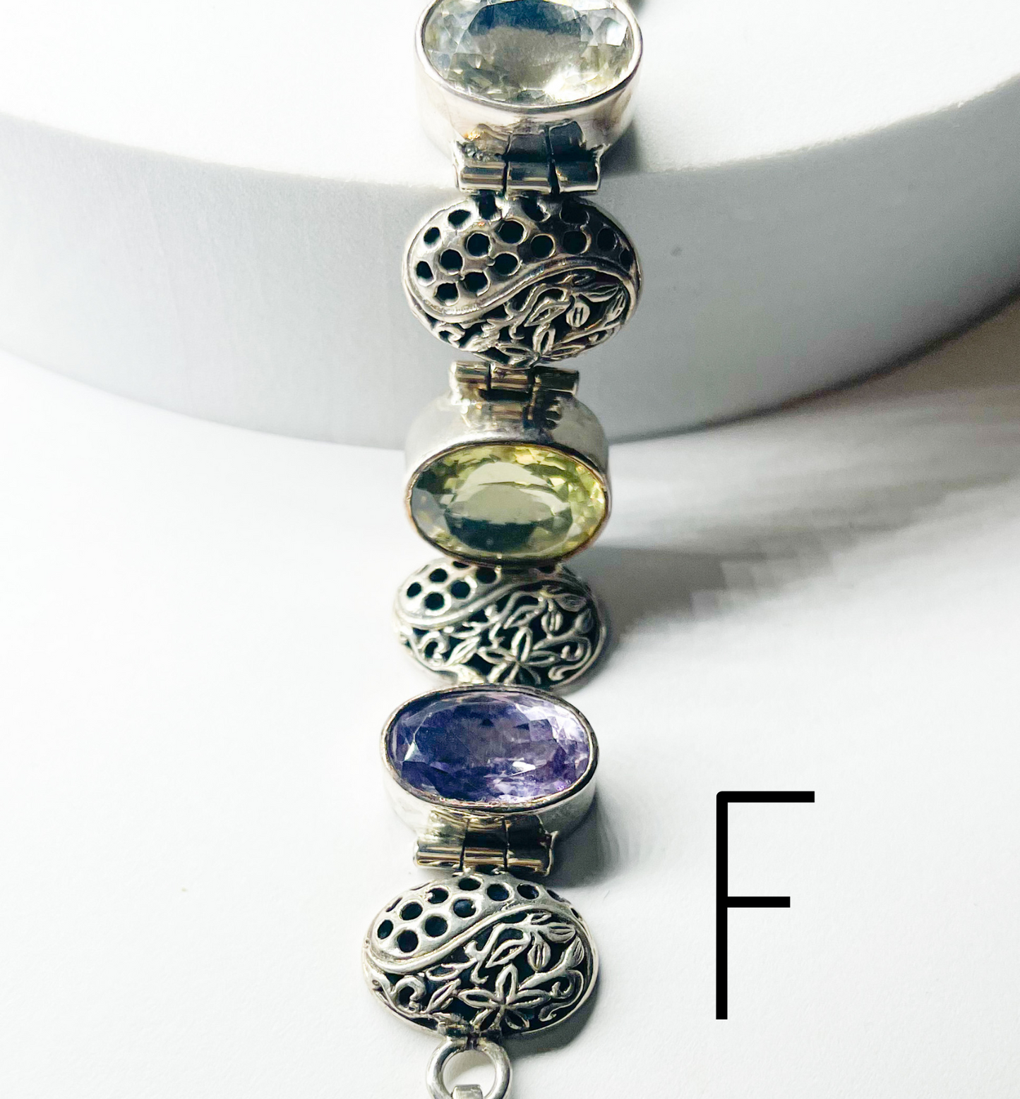 Gemstones Filagree Thick Bracelet-Solid Sterling Silver