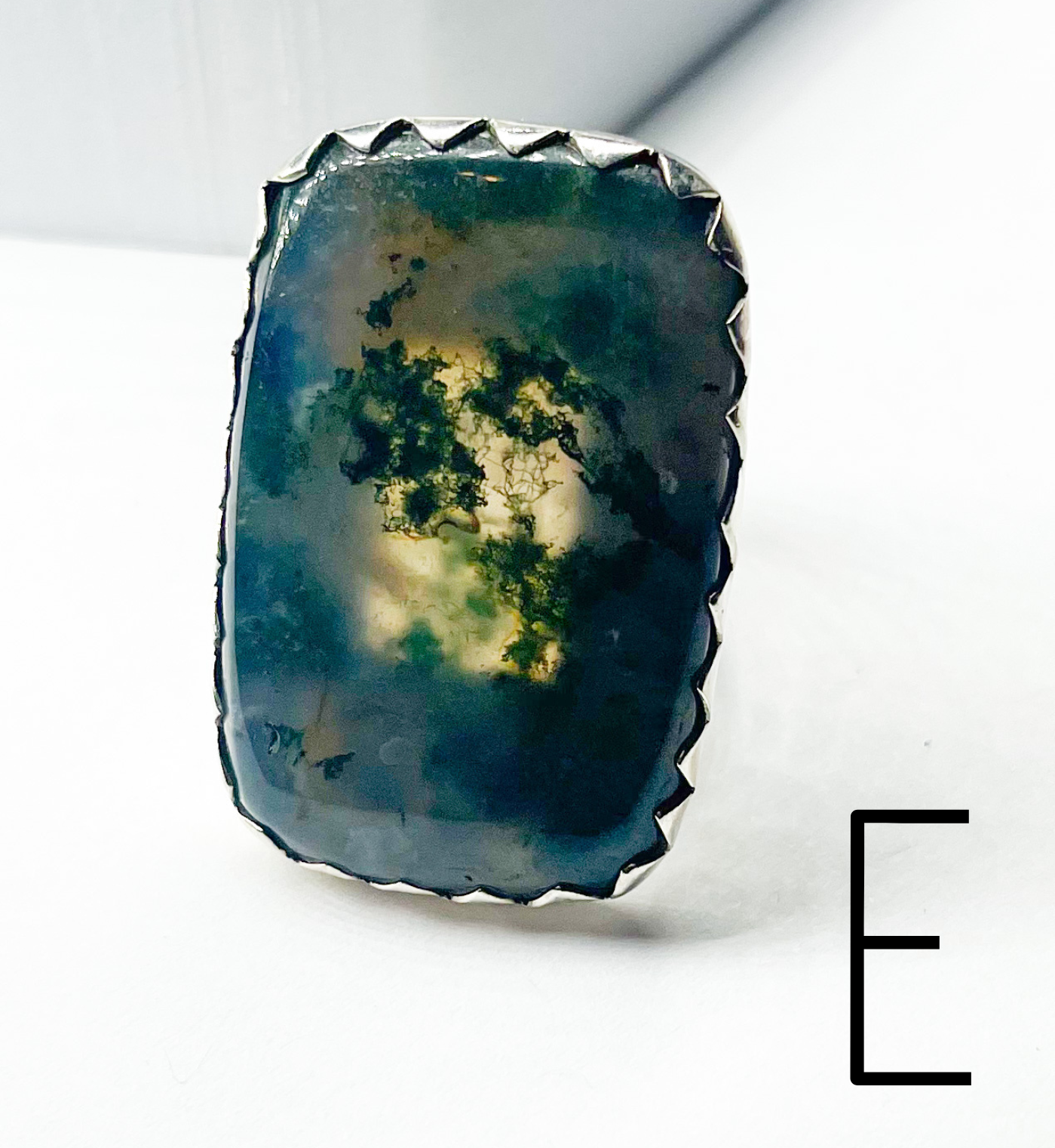 Moss Agate Statement Ring Flex Cuff-Solid Sterling Silver