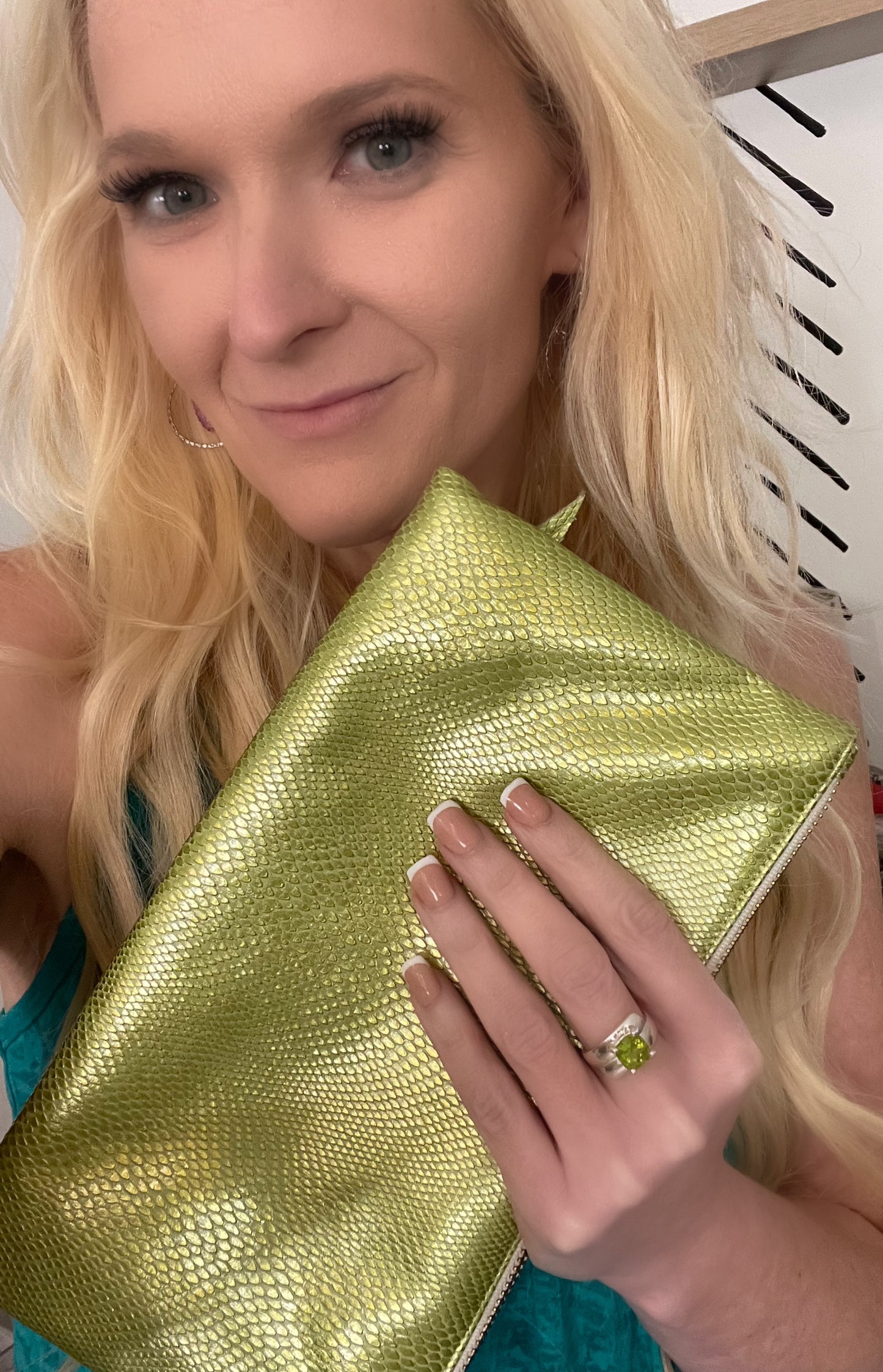 Green Stacey Kessler Clutch SNAKE PATTERN