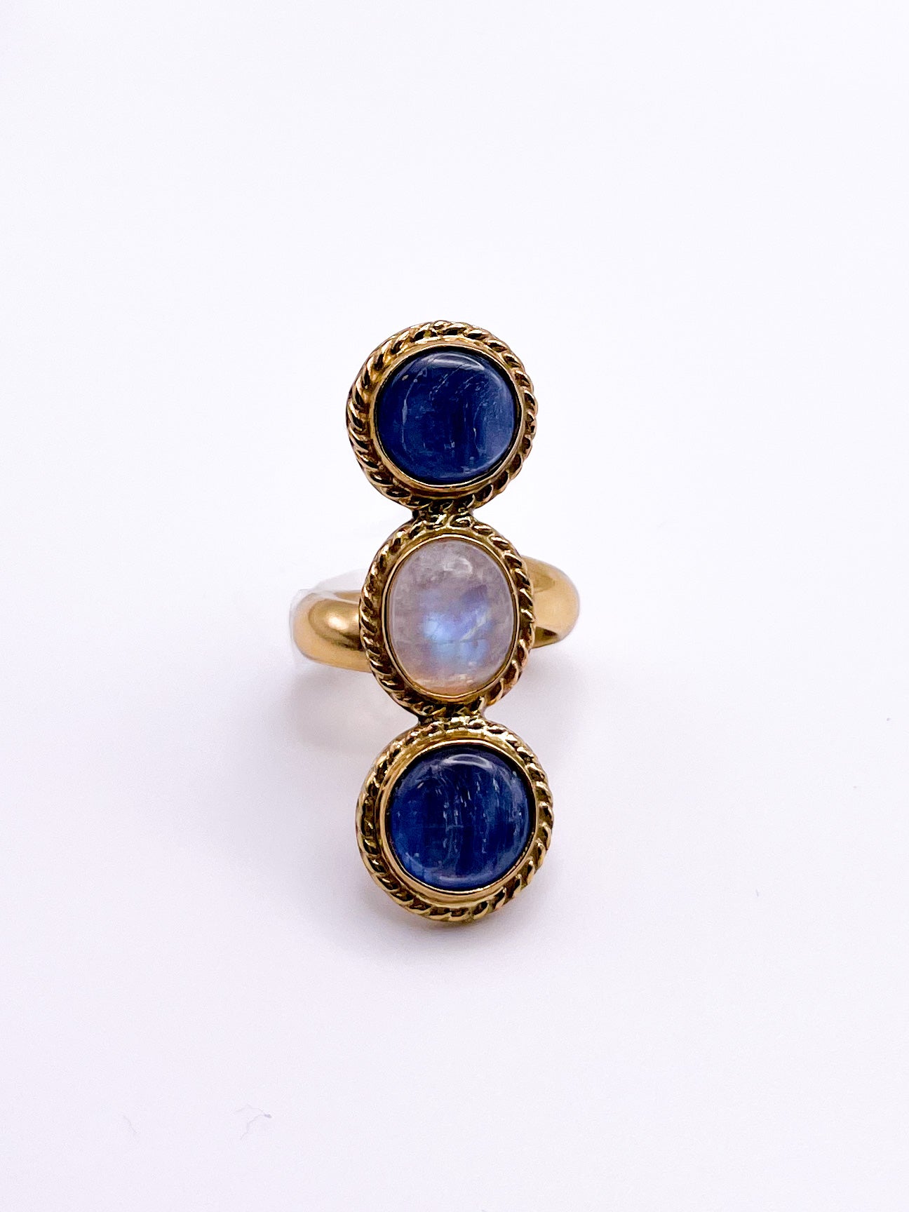Kyanite and Moonstone Triple Adjustable Ring - Alchemia