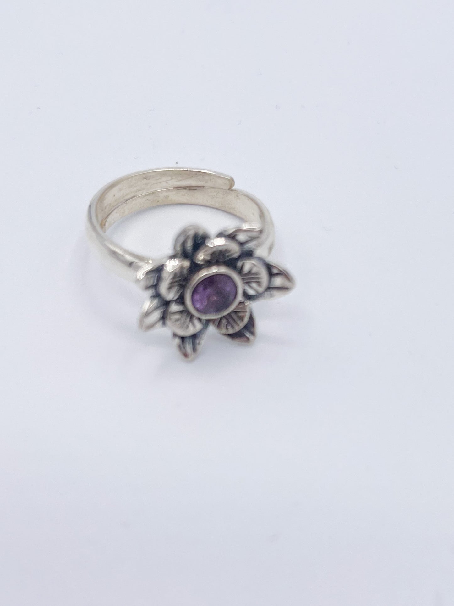 Flower Dainty Amethyst Adjustable Ring-Solid Sterling Silver