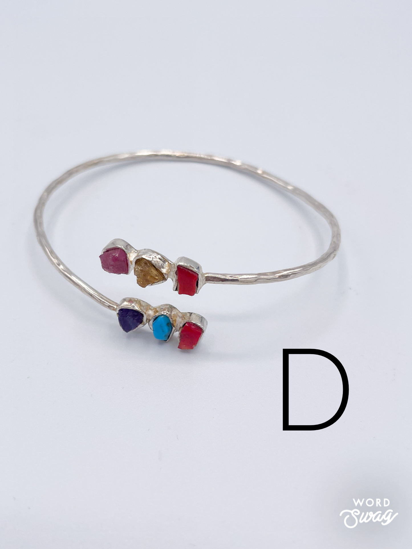 Multi Raw Stone Bypass Bangle-Solid Sterling SIlver