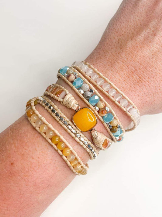 Yellow agate 5-time Boho Wrap - Leather