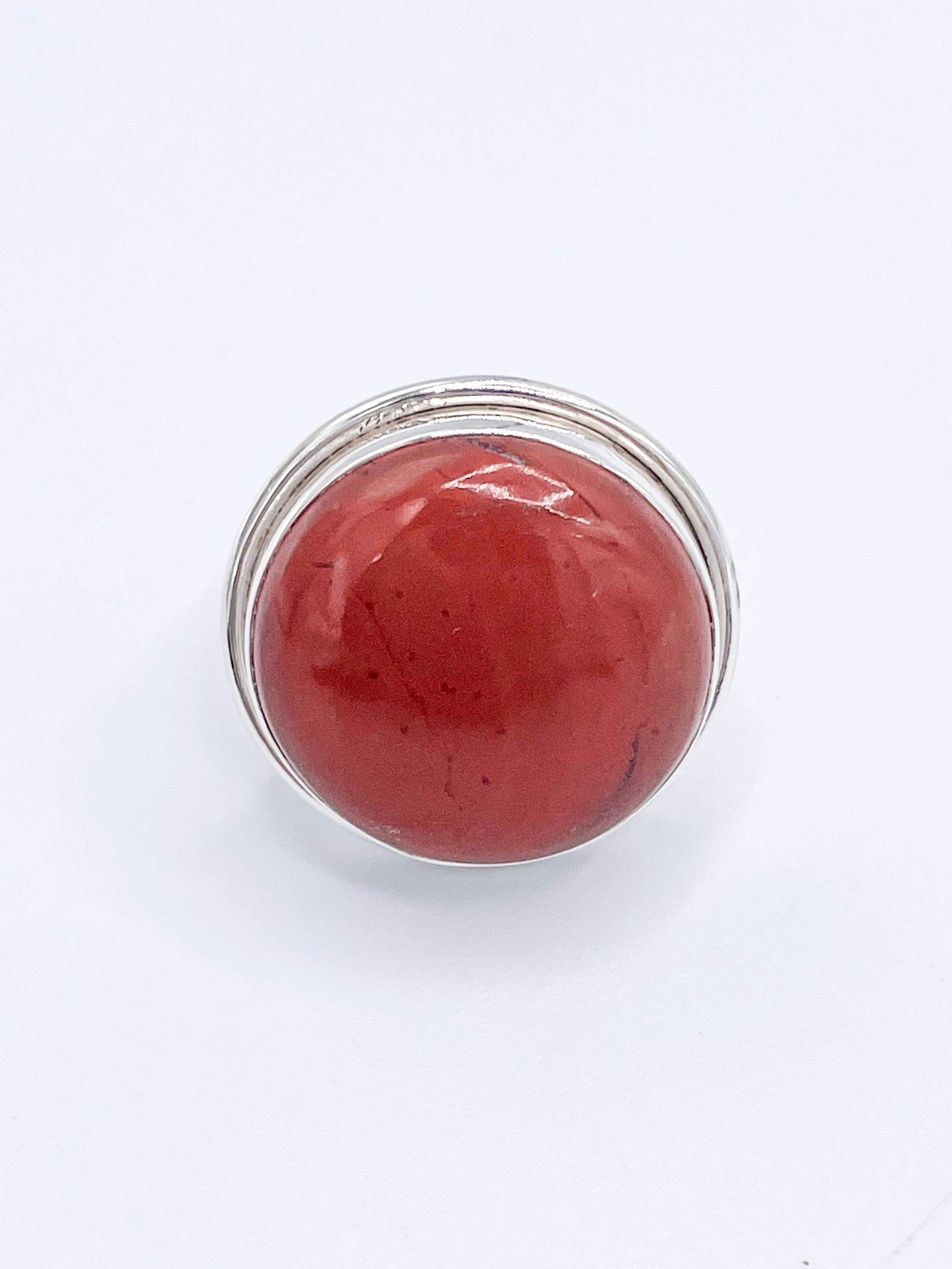 Sterling Silver Red Jasper Polka Dot Adjustable Ring