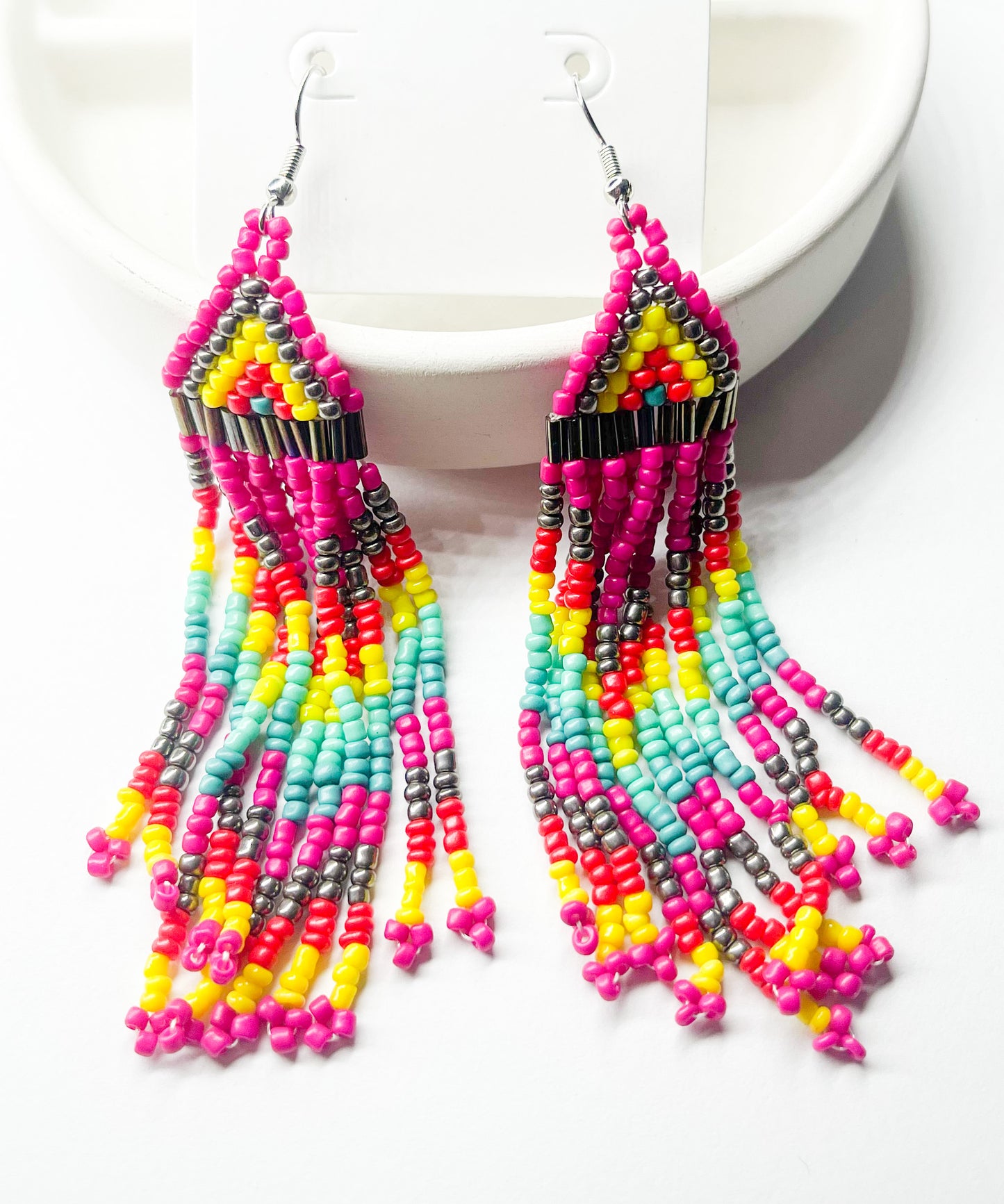 Rainbow & Pink Beaded Earrings