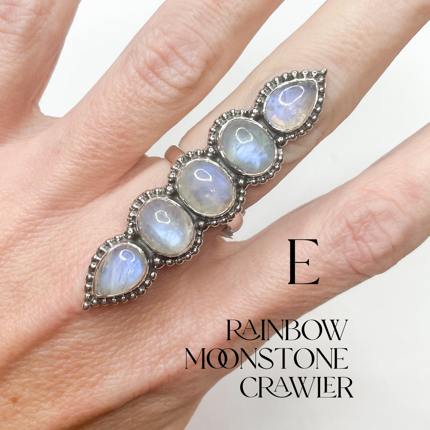 Rainbow Moonstone Mix Crawler - Solid Sterling Silver