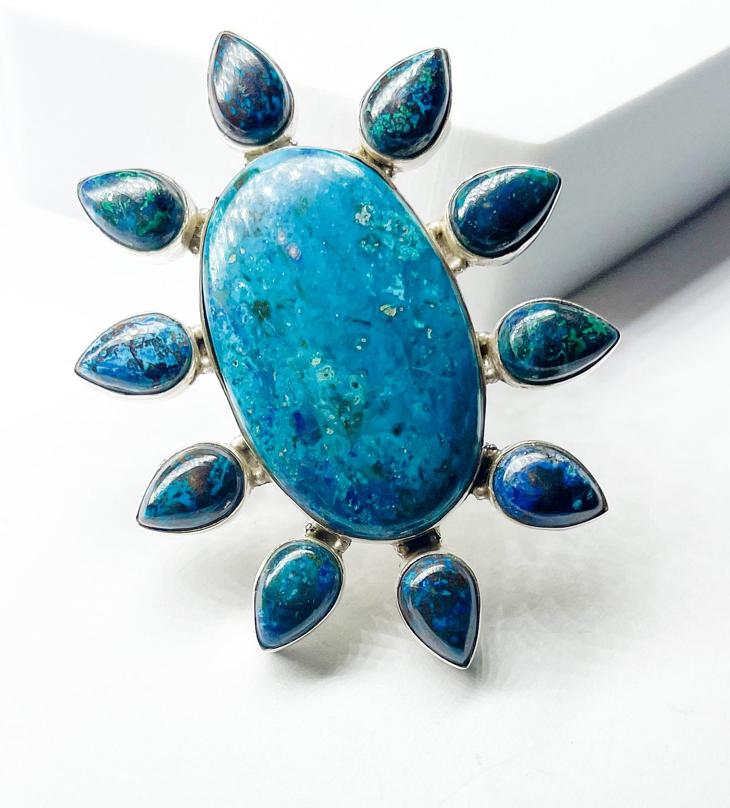 Jumbo Azurite Statement Adjustable Ring-Solid Sterling Silver