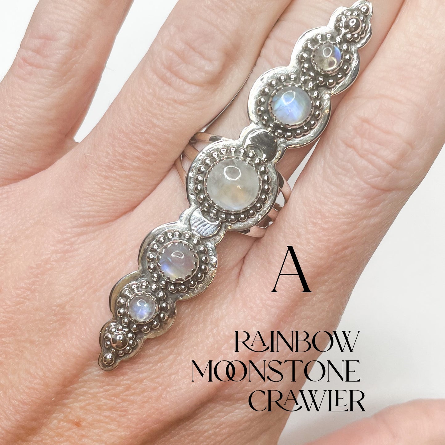 Rainbow Moonstone Mix Crawler - Solid Sterling Silver
