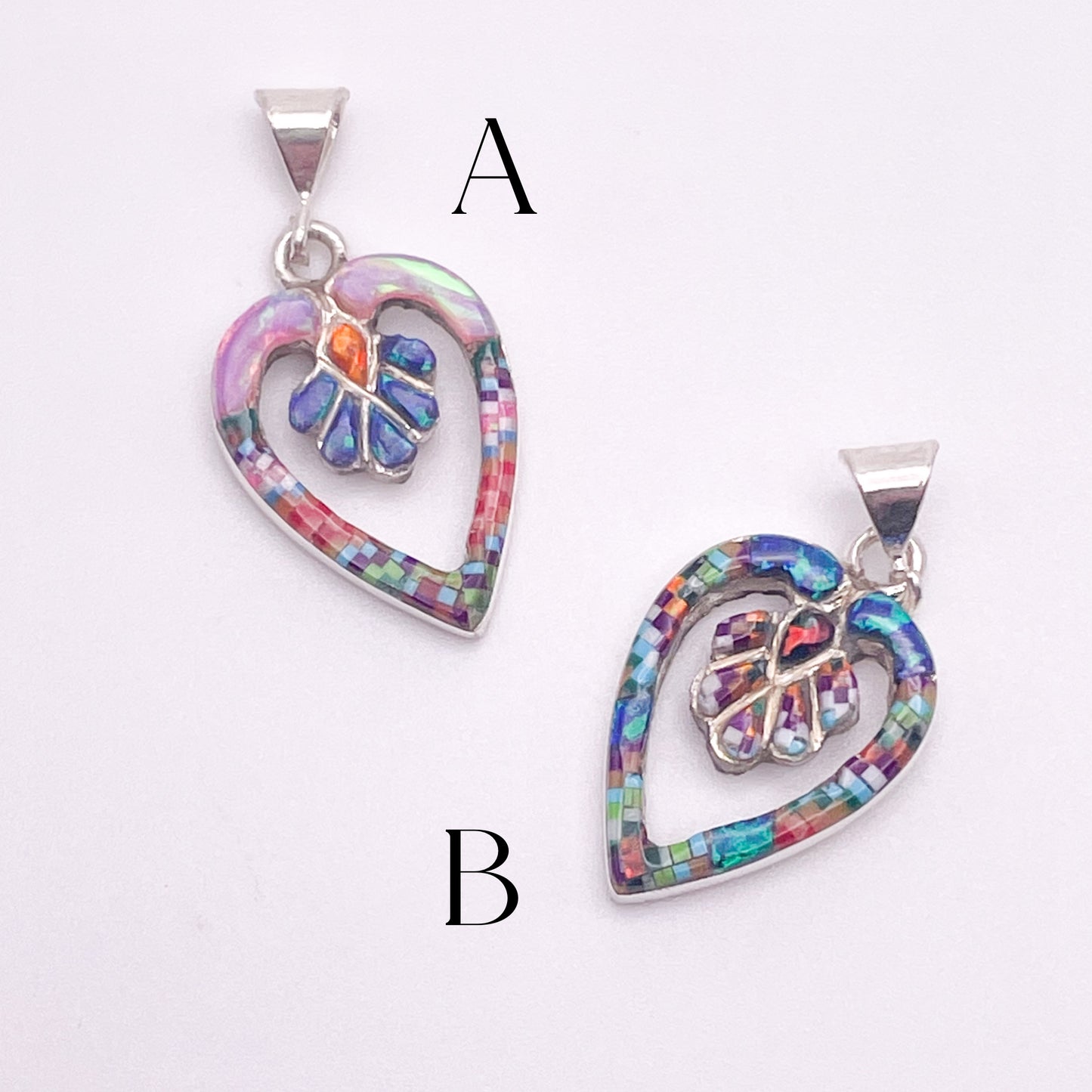 Dainty Inlay Heart Pendant - Solid Sterling Silver