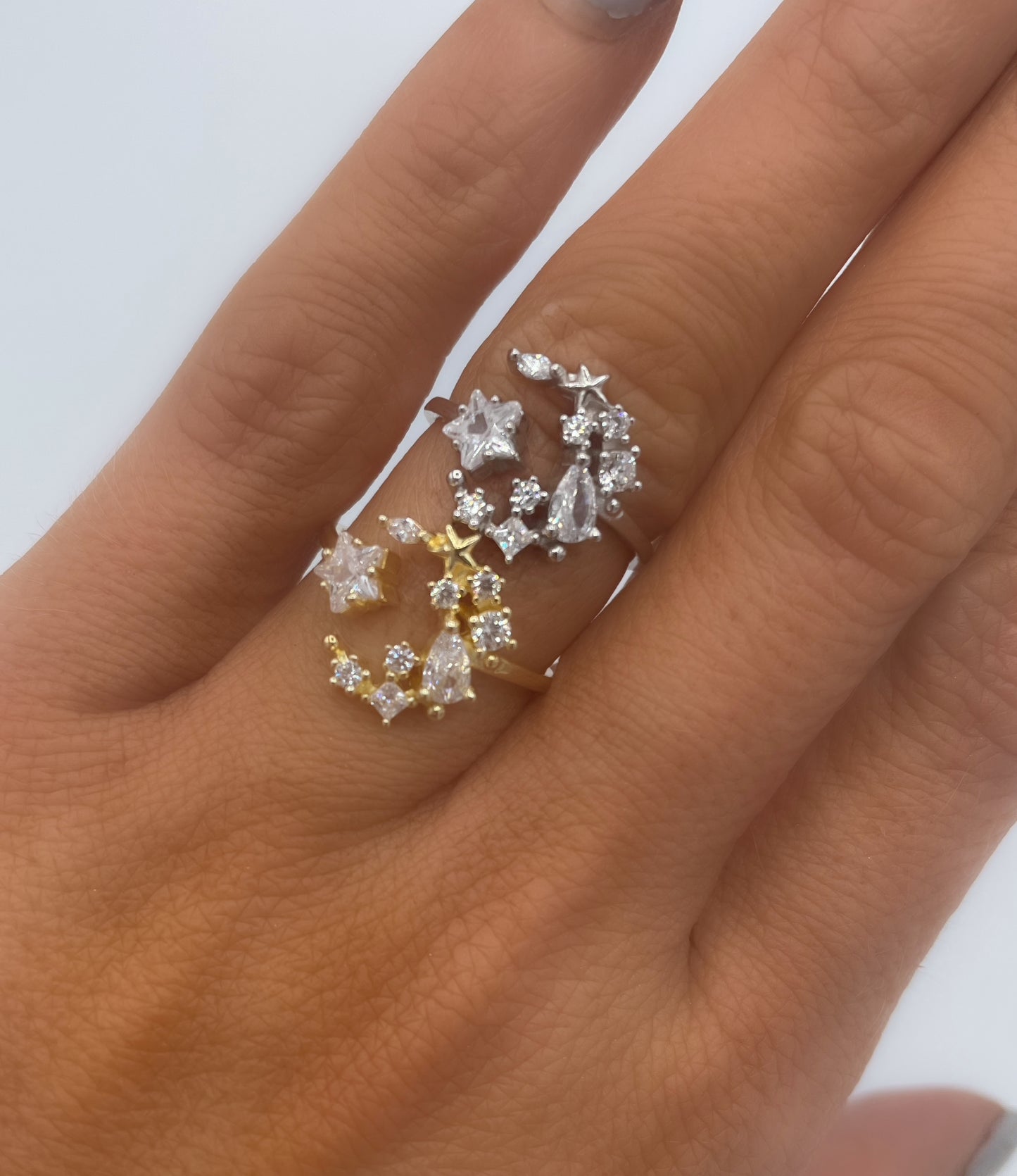 CZ Moon and Star Sized Ring -Vermeil