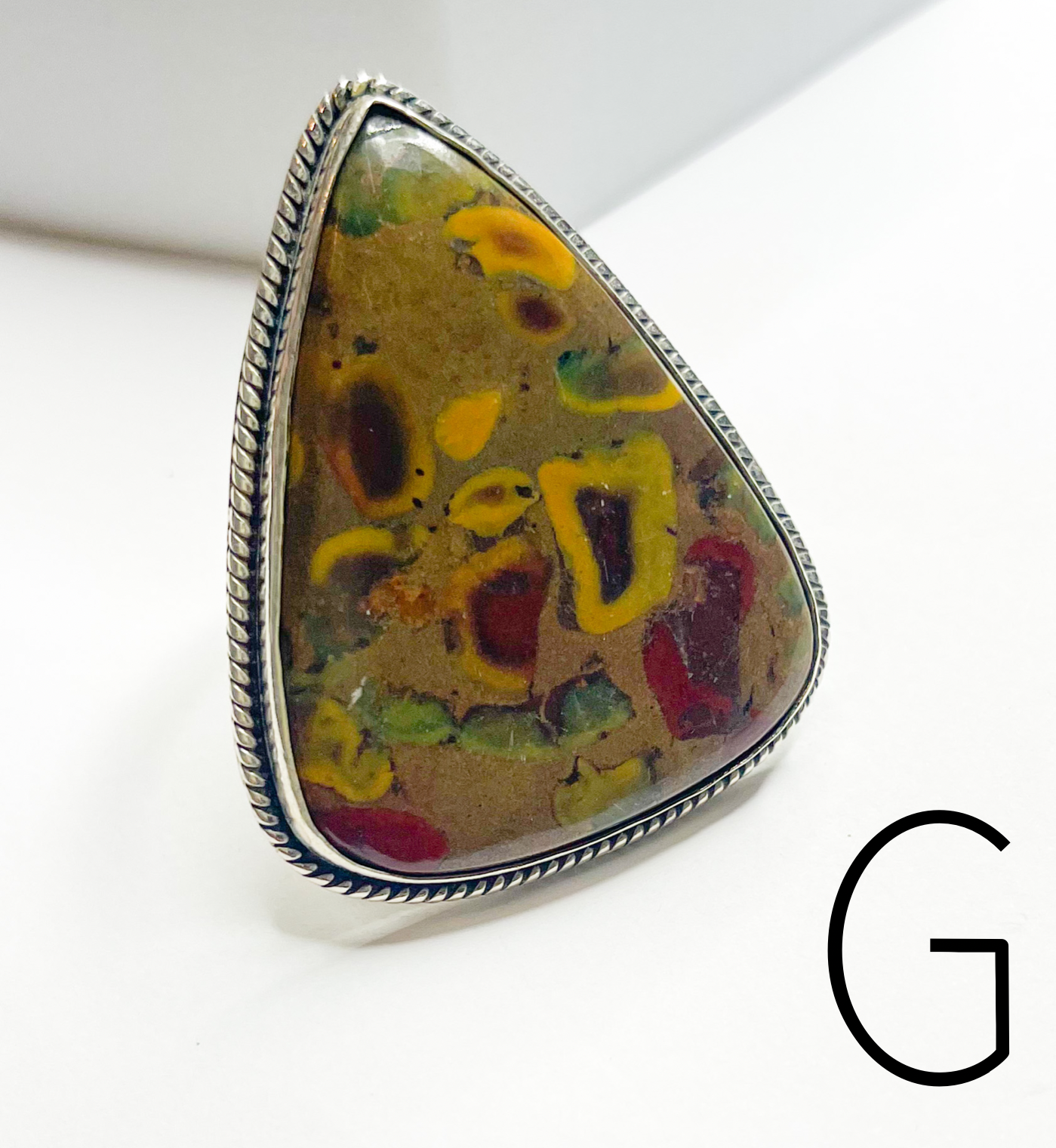 Rain Forest Jasper Adjustable Statement Ring - Solid Sterling Silver