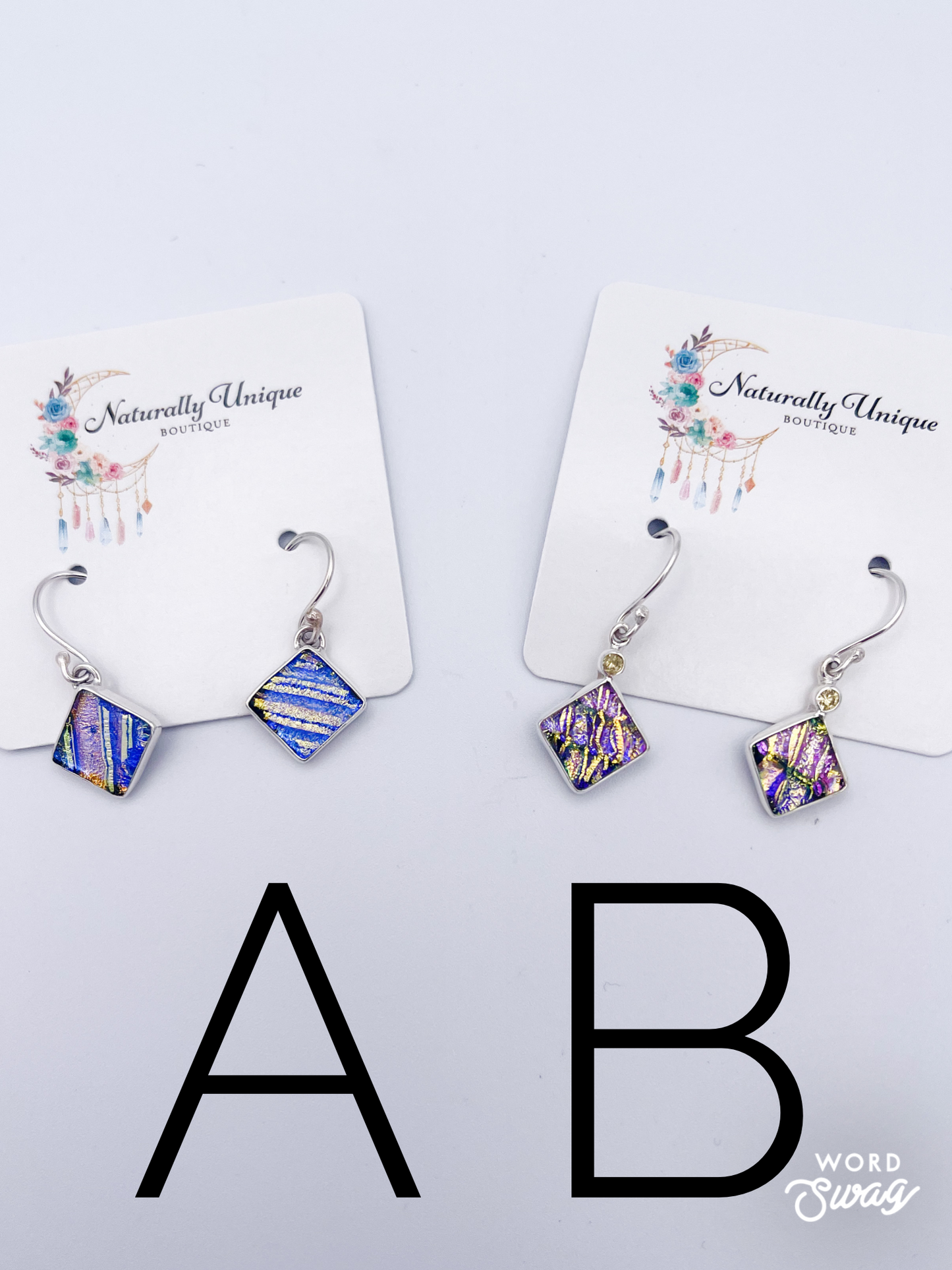 Dichroic Glass Dainty Drop Earrings - Solid Sterling Silver