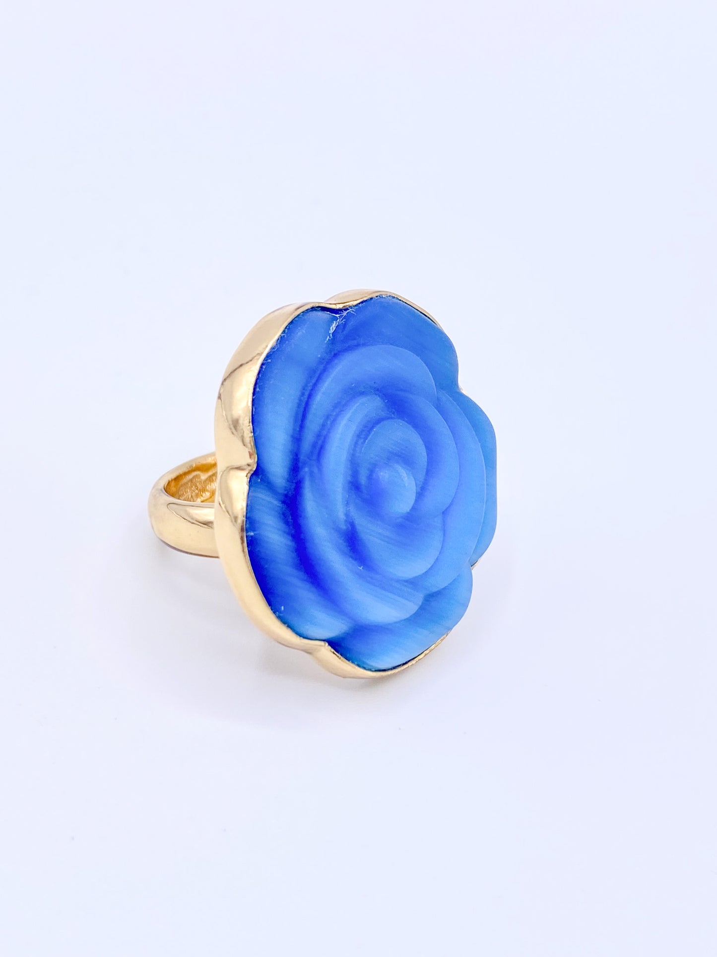 Blue Fiber Optic Rose Adjustable Ring - Alchemia