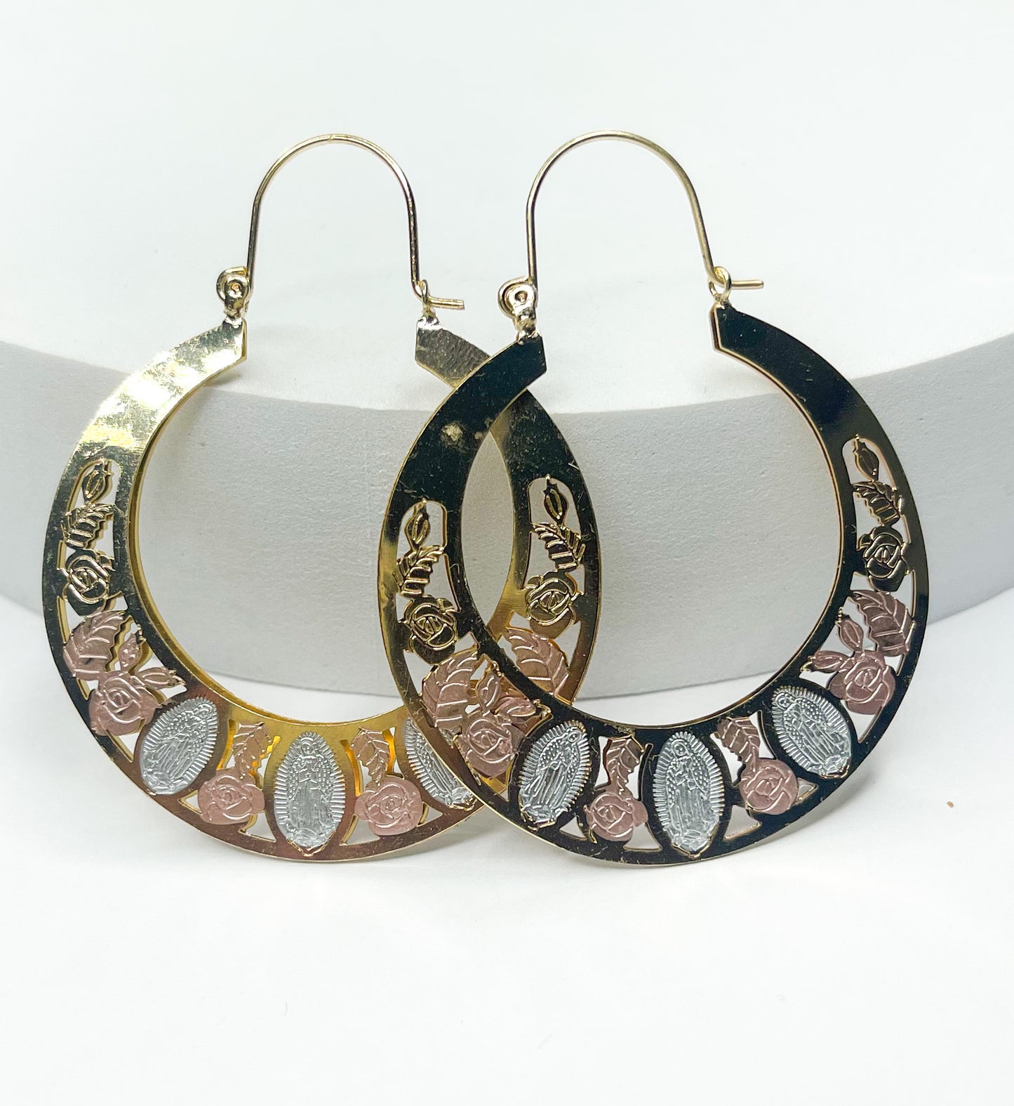 Tri Color Leaf Art hoops-18k Gold Filled