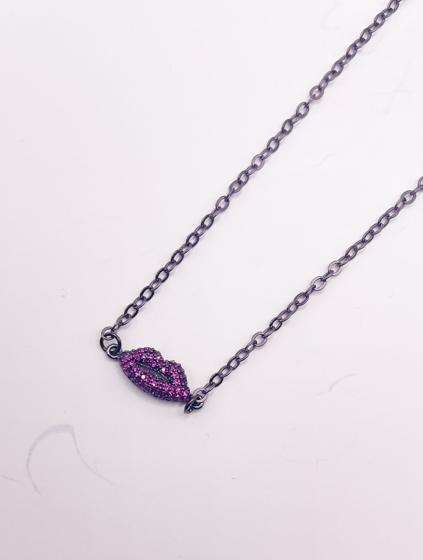 Gun Metal Pink Lips-Necklace