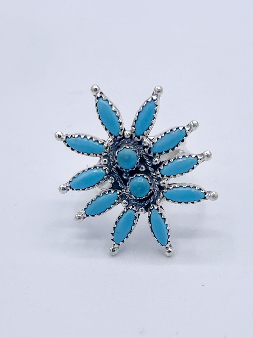 Arizona Turquoise smaller Flower Ring-Solid Sterling Silver