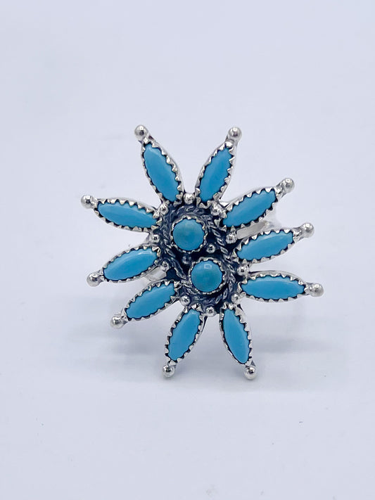 Arizona Turquoise smaller Flower Ring-Solid Sterling Silver