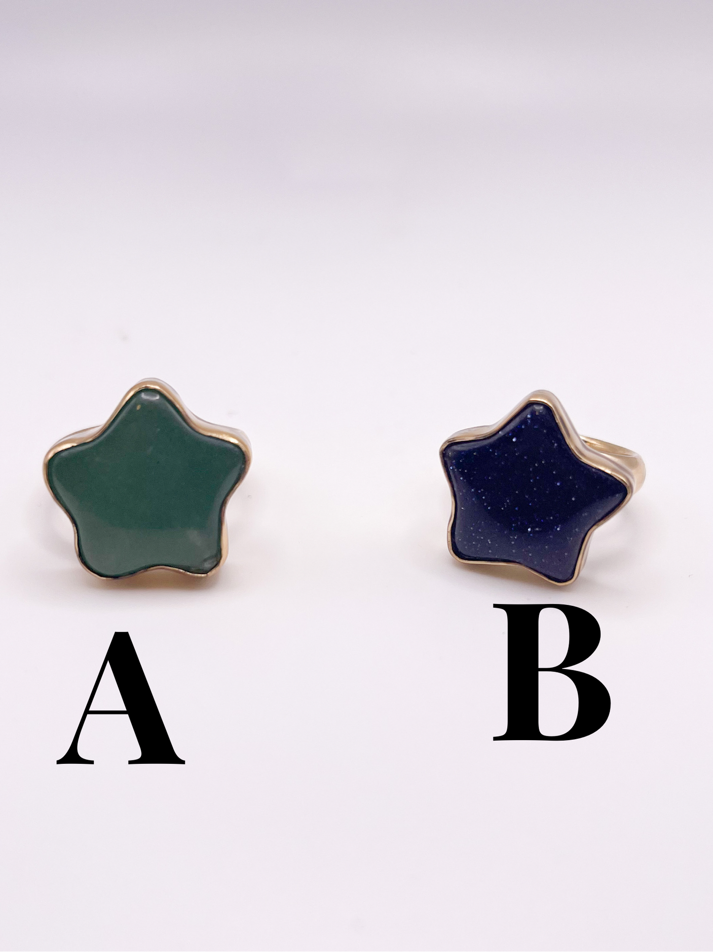 Goldstone and Green Quartz Star Adjustable Rings-Alchemia