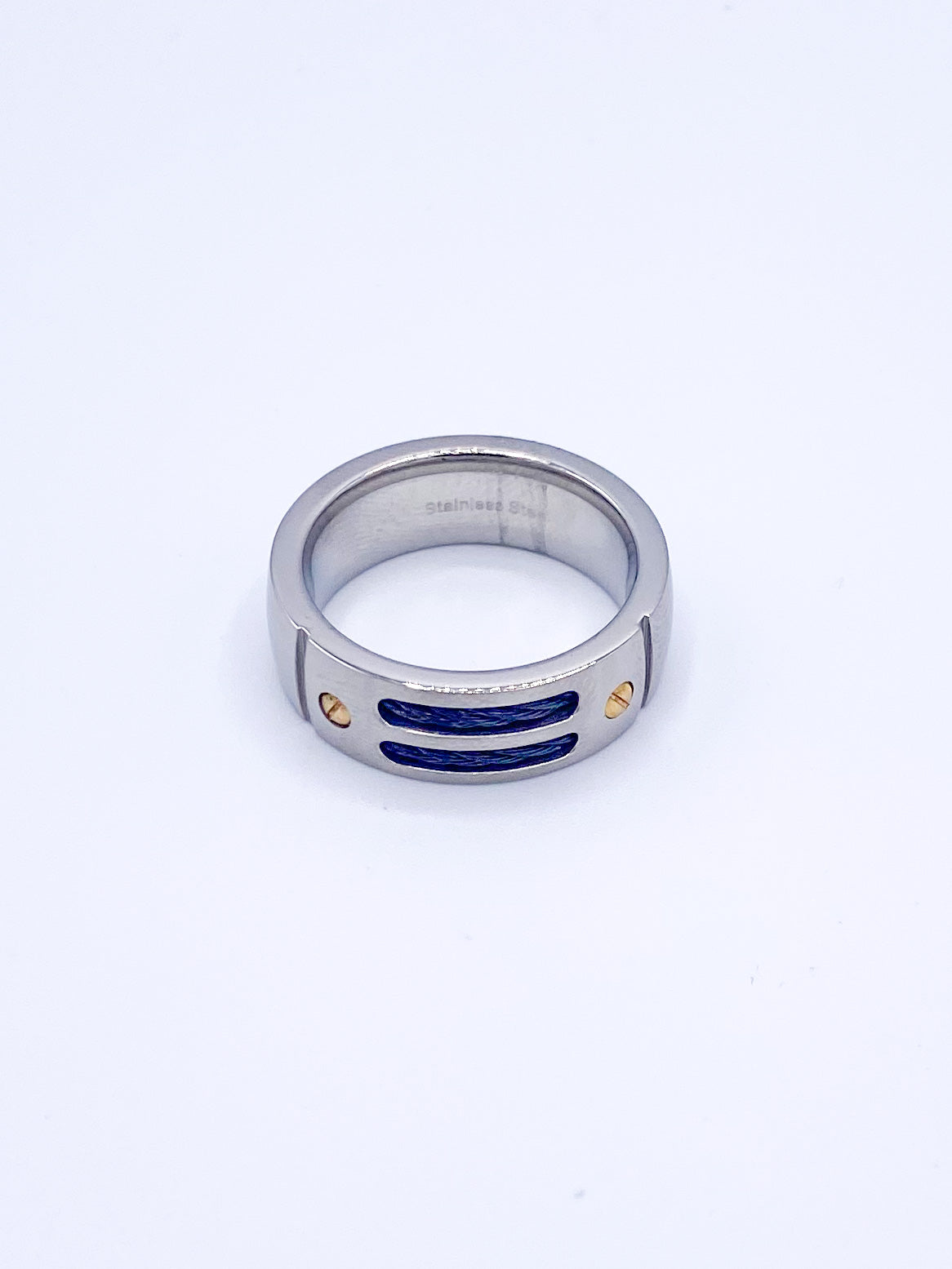 Stainless Steel Men Ring With Black Rope Middle
