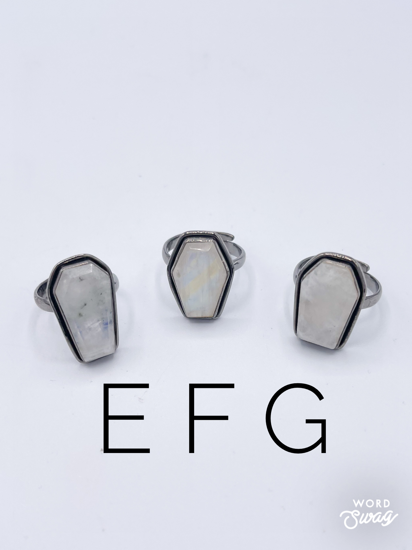 Rainbow Moonstone Coffin Lip Ring - Solid Sterling Silver