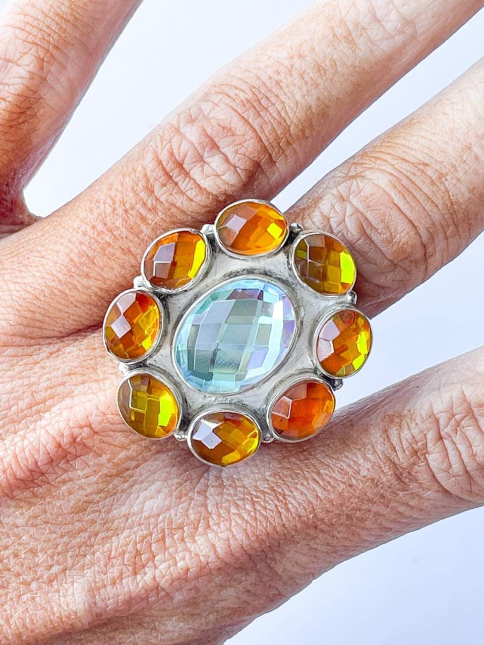 White & Yellow Mystical Glass-Solid Sterling Silver